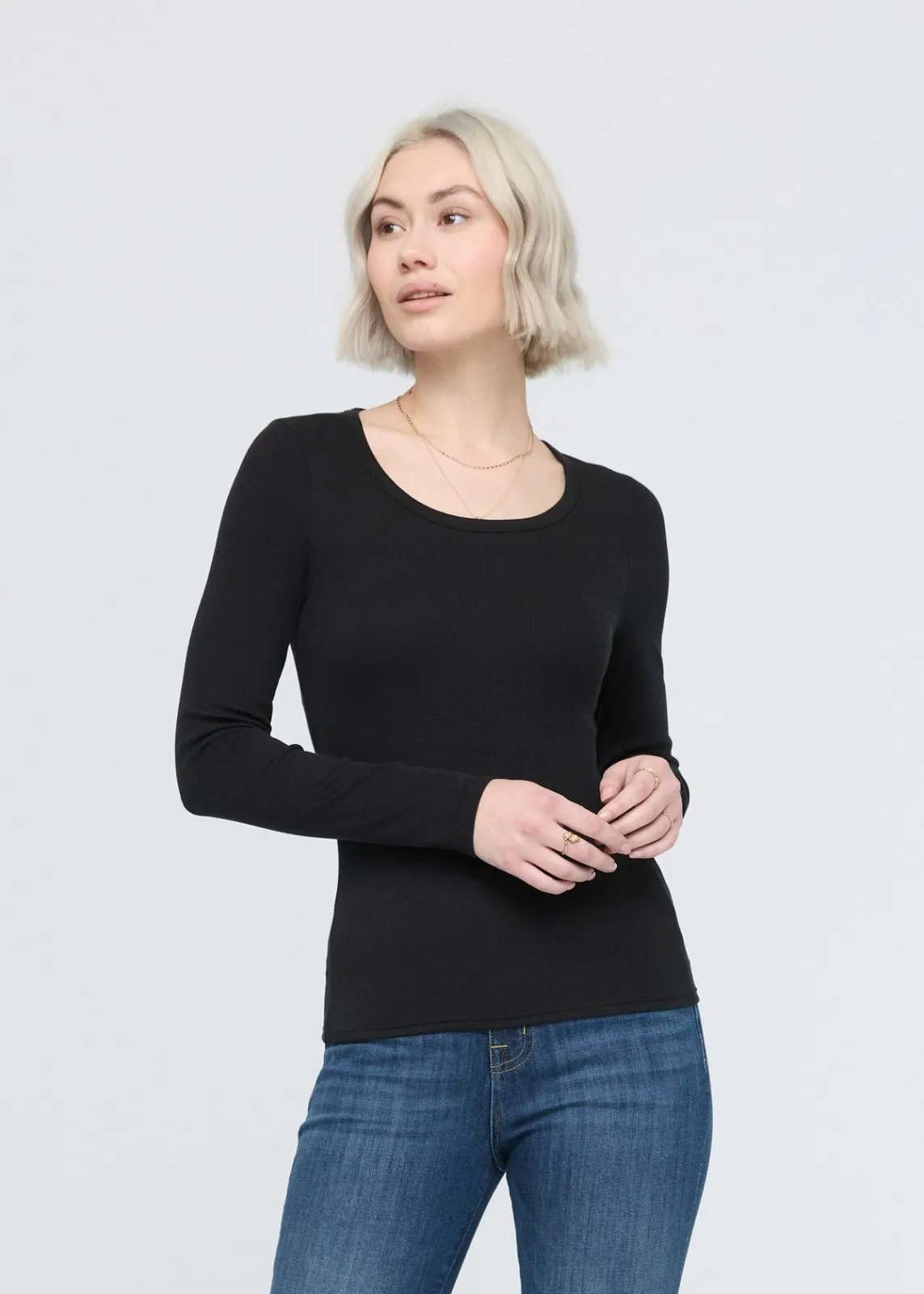 Ribbed Pima Long Sleeve Tee - Black sold by DUER