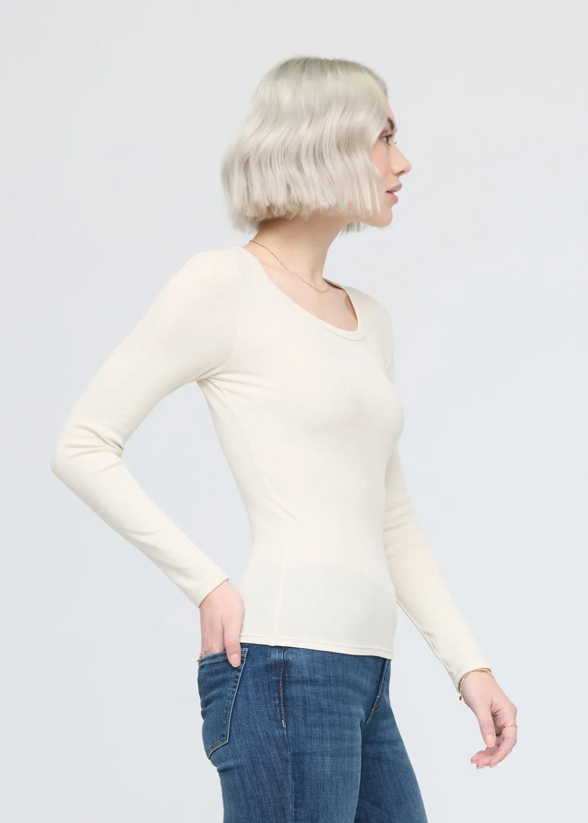 Ribbed Pima Long Sleeve Tee - Ecru sold by DUER product image thumbnail 3