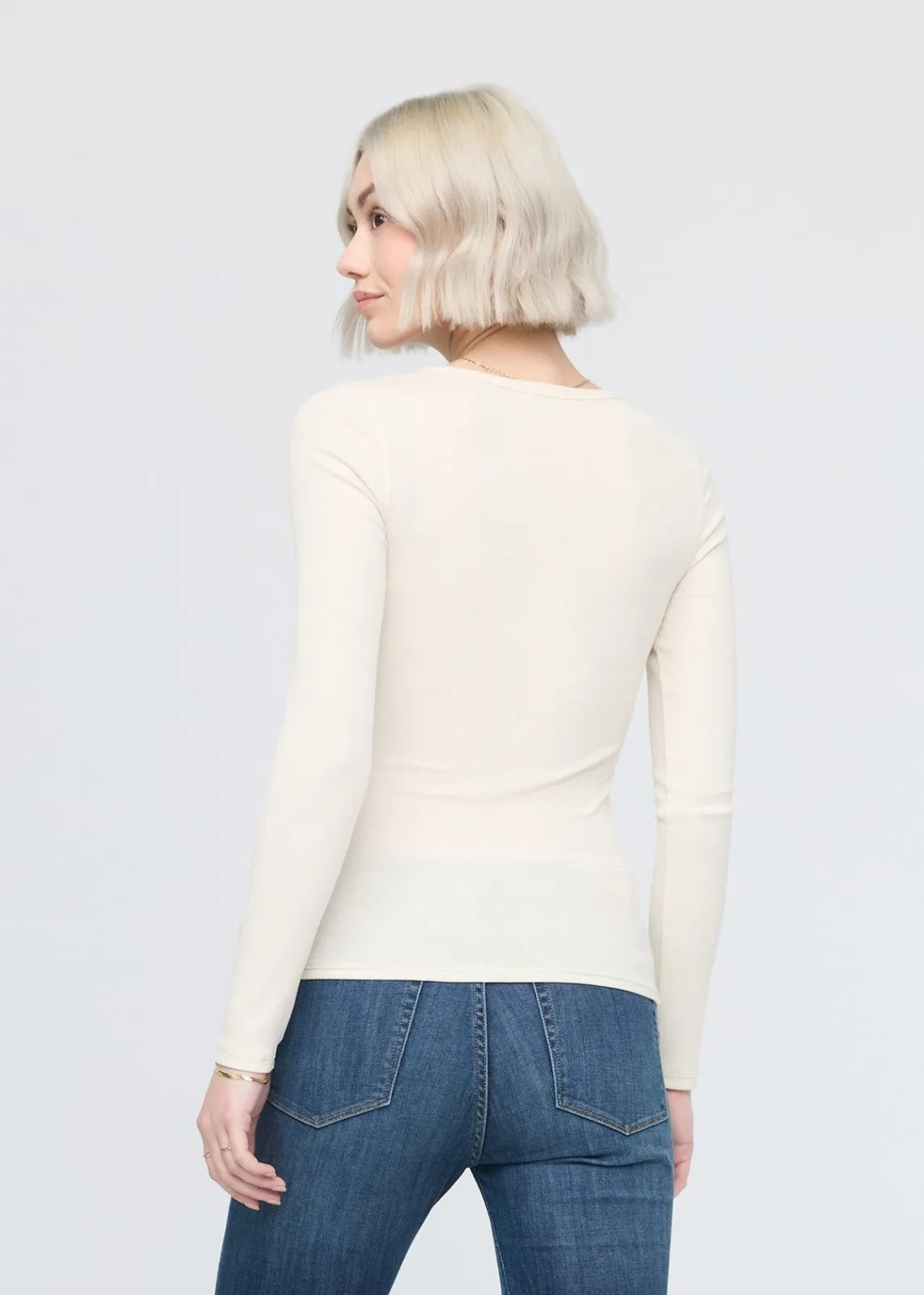 Ribbed Pima Long Sleeve Tee - Ecru sold by DUER product image thumbnail 4