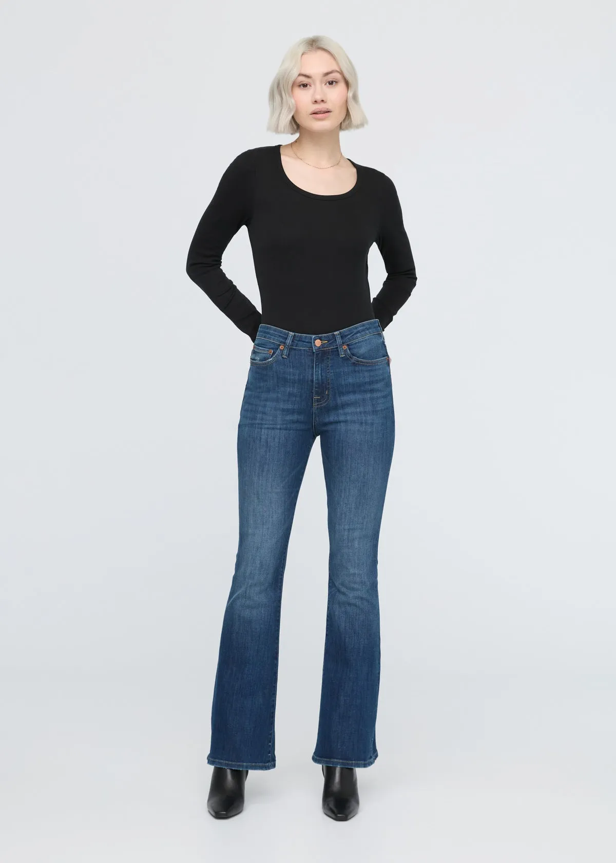 Performance Denim High Rise Flare - Worn in Blue sold by DUER