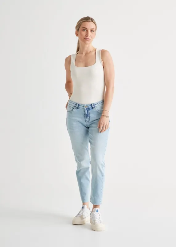 Performance Denim Girlfriend - Coastal Blue (raw hem) sold by DUER