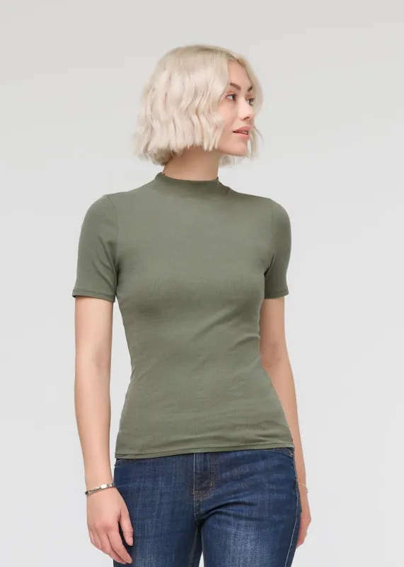 Ribbed Pima Mock Neck Tee sold by DUER