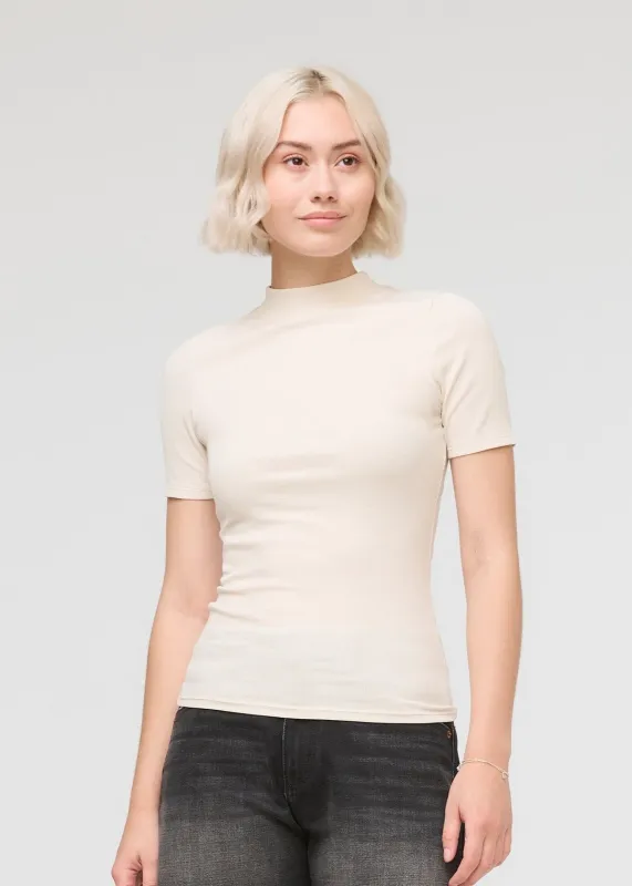 Ribbed Pima Mock Neck Tee - Ecru sold by DUER