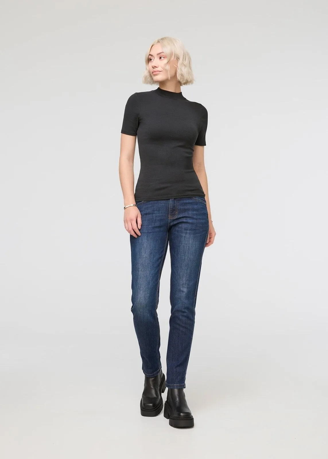 Ribbed Pima Mock Neck Tee - Black sold by DUER product image thumbnail 2