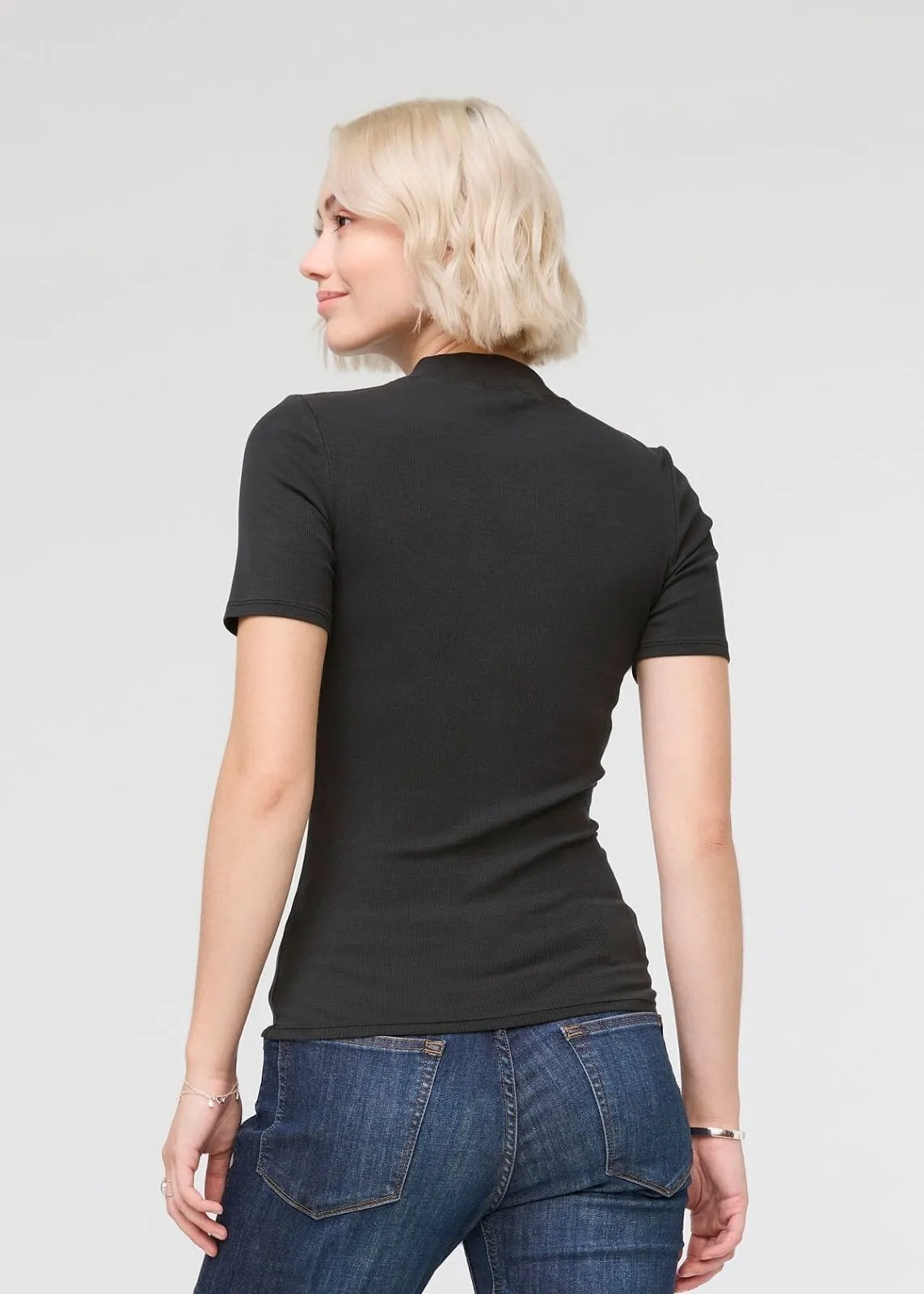 Ribbed Pima Mock Neck Tee - Black sold by DUER product image thumbnail 4