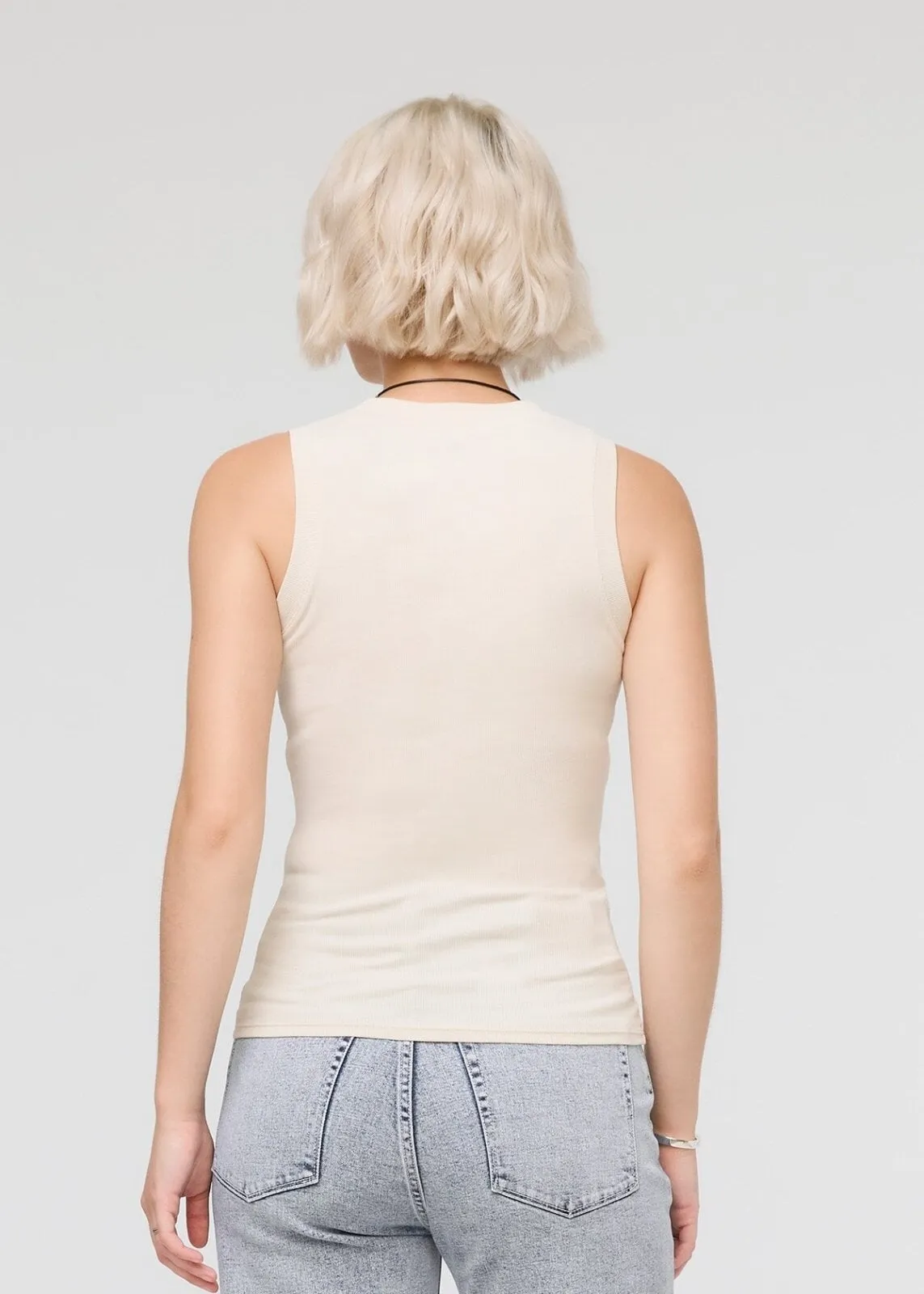 Ribbed Pima High Neck Tank - Ecru sold by DUER product image thumbnail 4