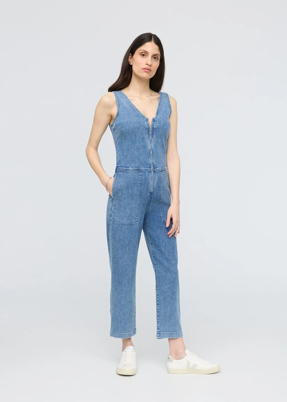 Performance Denim Jumpsuit - Light Stone sold by DUER