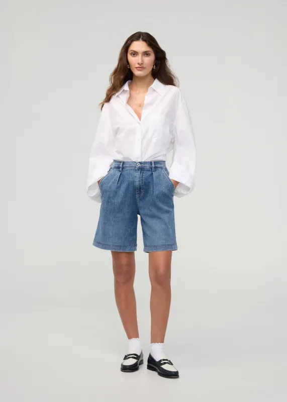Performance Denim Lite Pleated Long Short sold by DUER