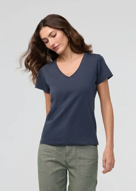 PurePima Slim V-Neck - Navy sold by DUER