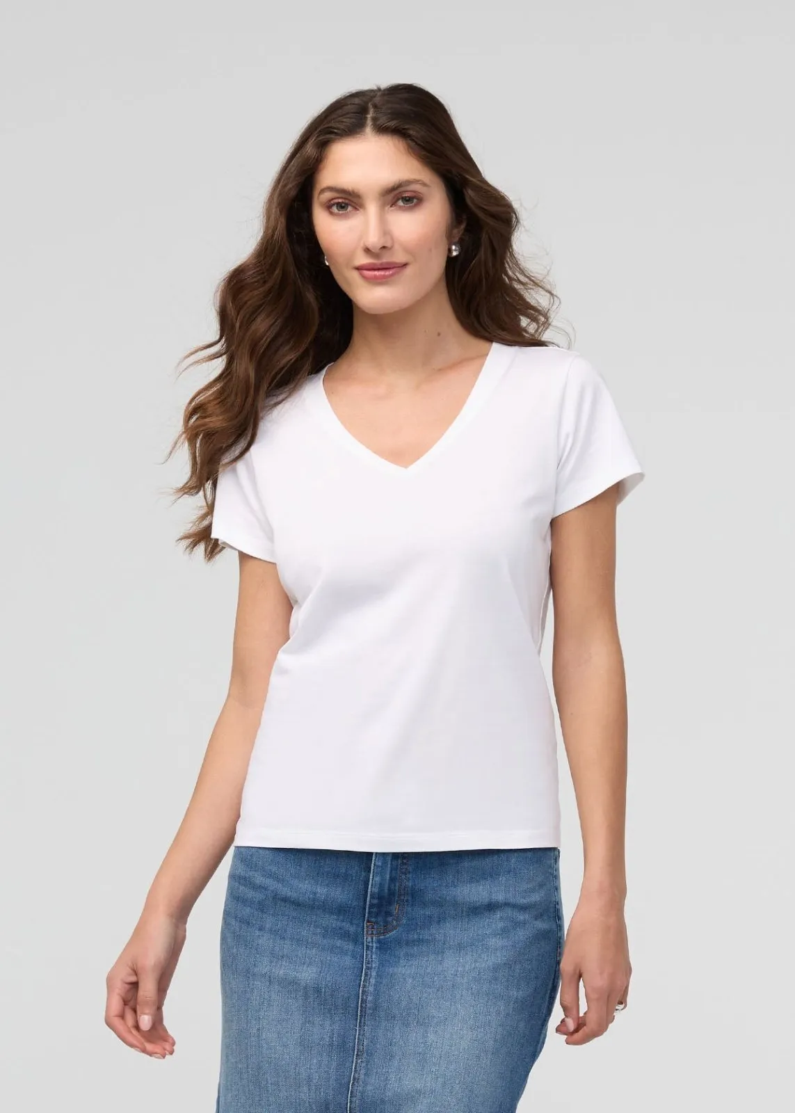 PurePima Slim V-Neck - White sold by DUER