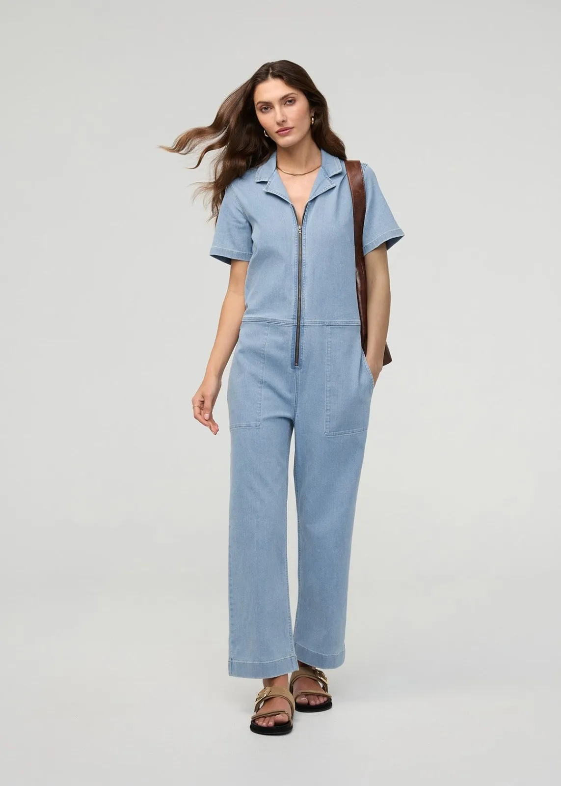 Performance Denim Short Sleeve Jumpsuit - Desert Blue sold by DUER product image thumbnail 3