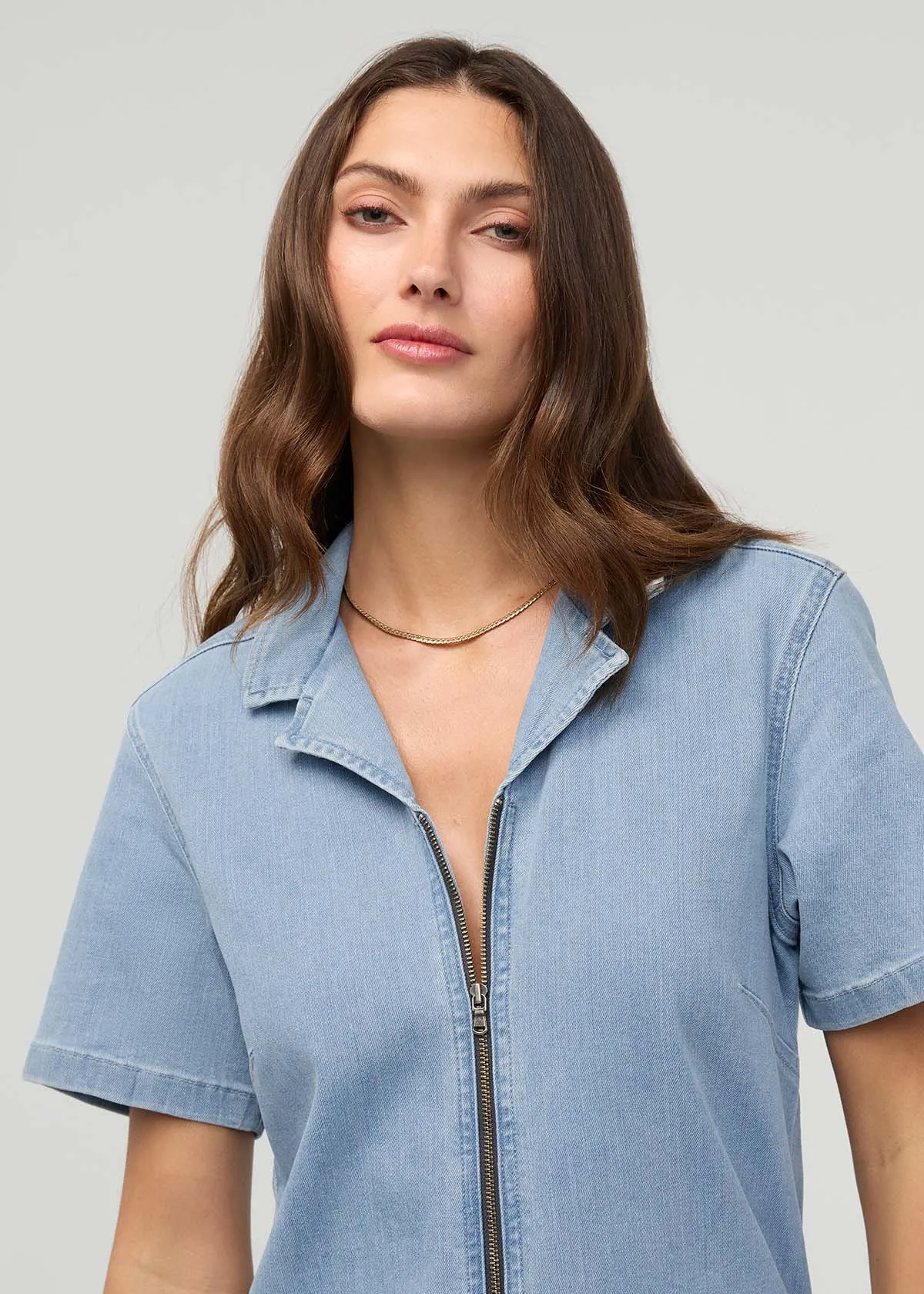 Performance Denim Short Sleeve Jumpsuit - Desert Blue sold by DUER product image thumbnail 5