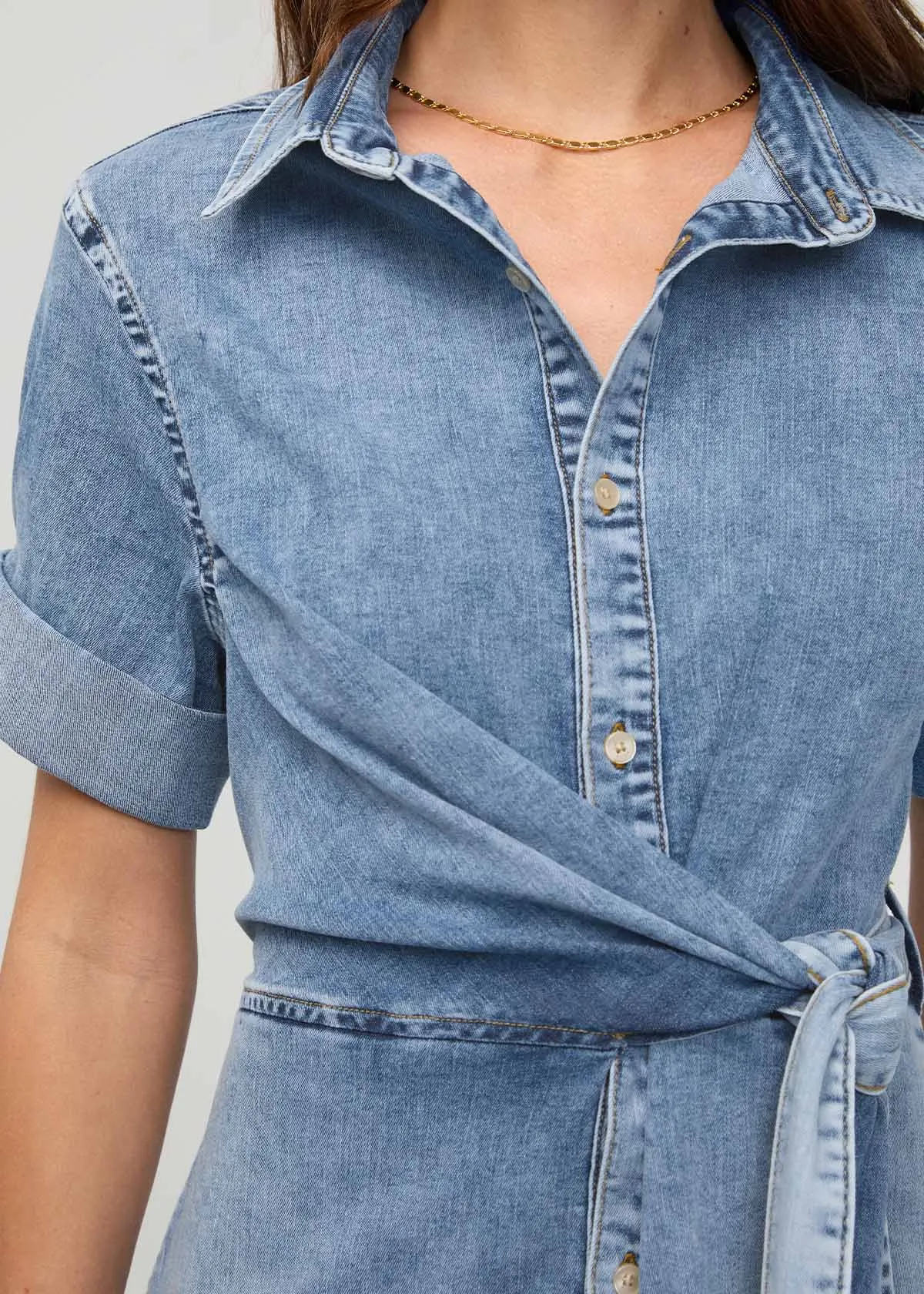 Performance Denim Lite Wrap Shirt Dress - Light Stone sold by DUER product image thumbnail 4