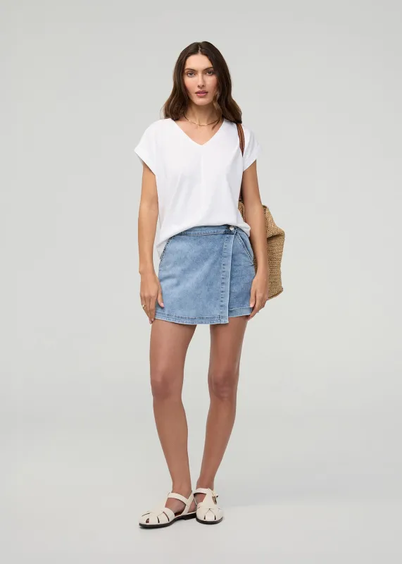 Performance Denim Lite Wrap Skort - Light Stone made by DUER