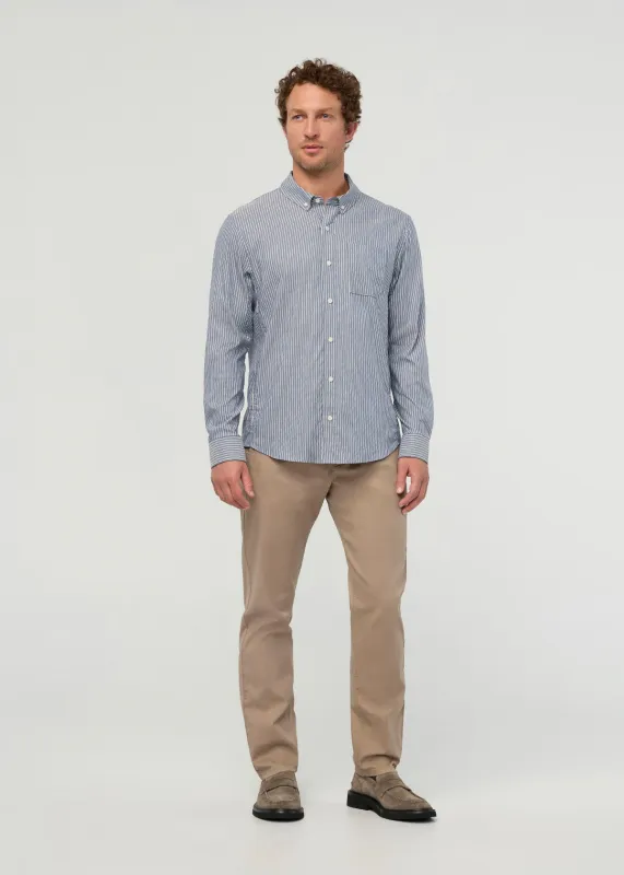 Cloudweight Twill One Pocket Shirt - Slate Blue Fine Stripe sold by DUER