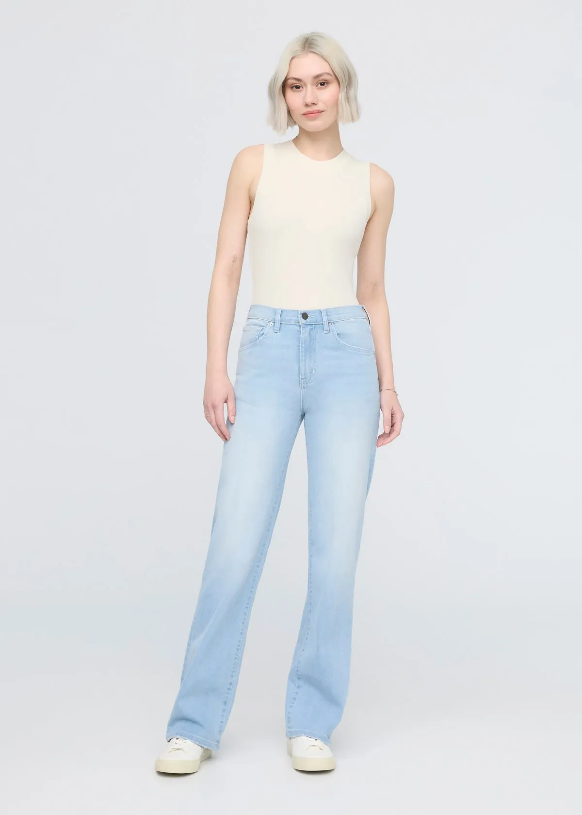 Performance Denim+ High Rise Straight - Sun Faded Blue sold by DUER