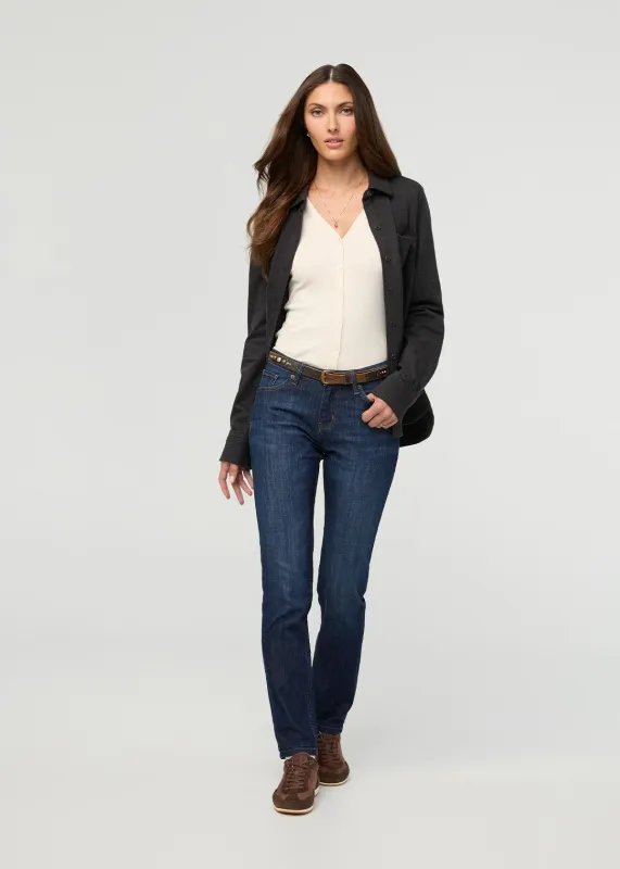 Performance Denim Mid Rise Slim Taper - Marina Blue made by DUER