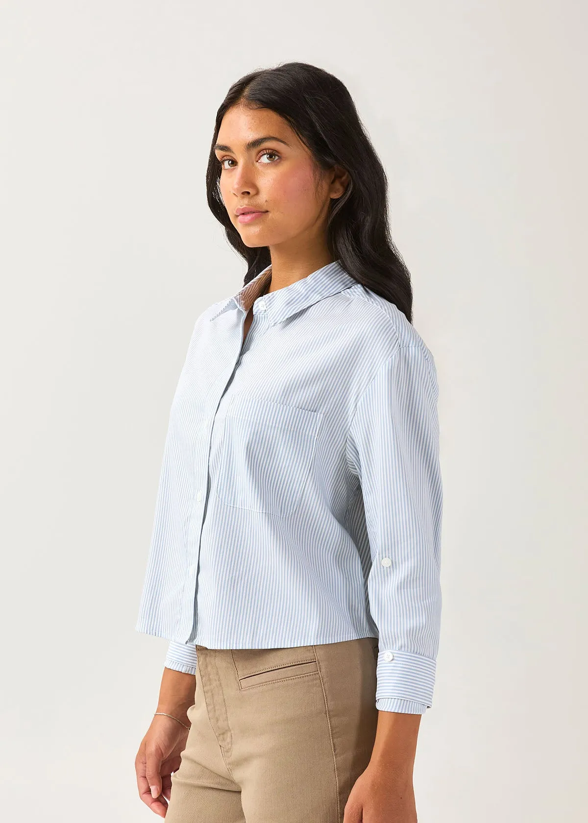 Cloudweight Twill Boxy Button Down - Light Blue Stripe sold by DUER product image thumbnail 2