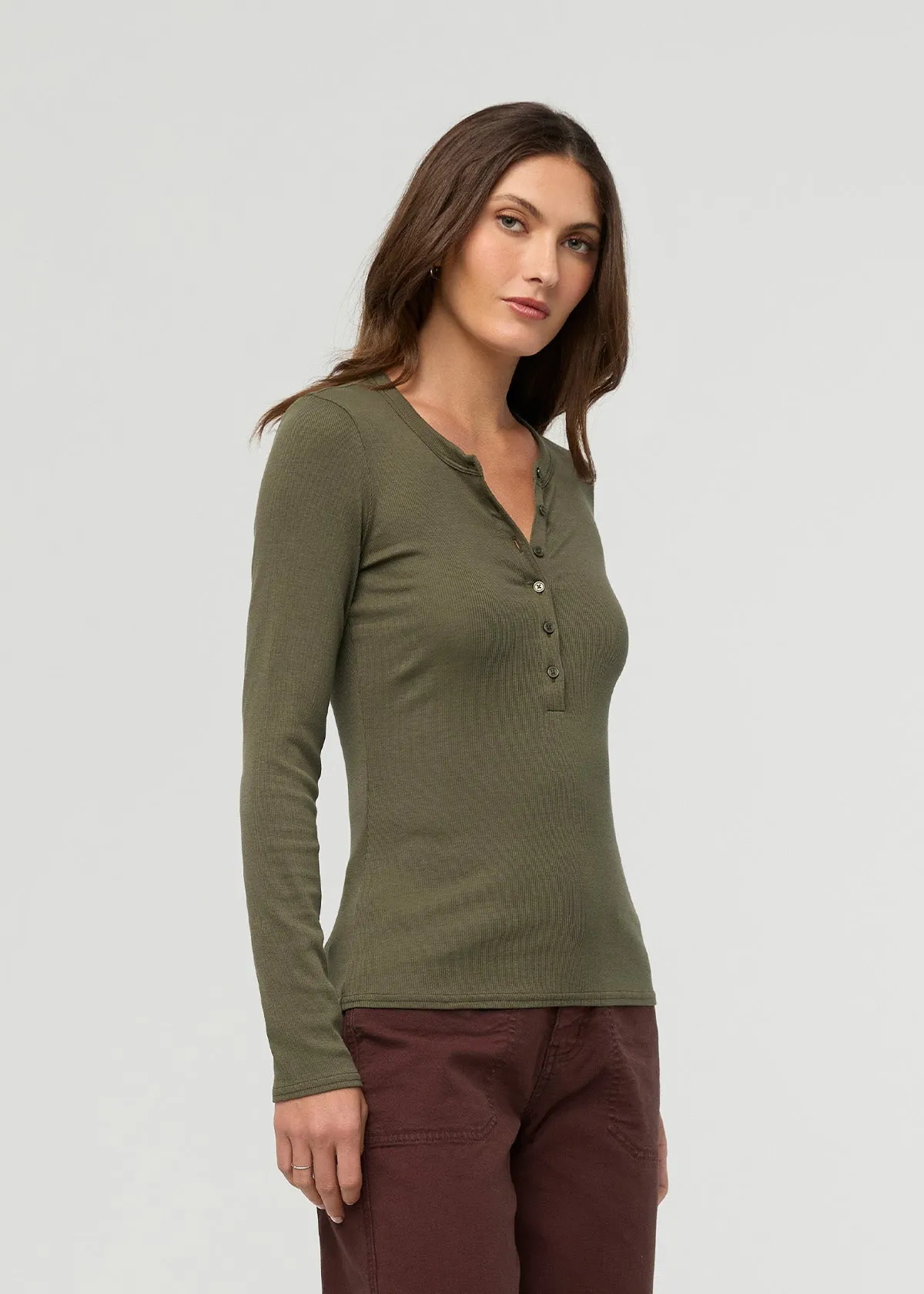 Ribbed Pima Long Sleeve Henley - Kelp sold by DUER product image thumbnail 3