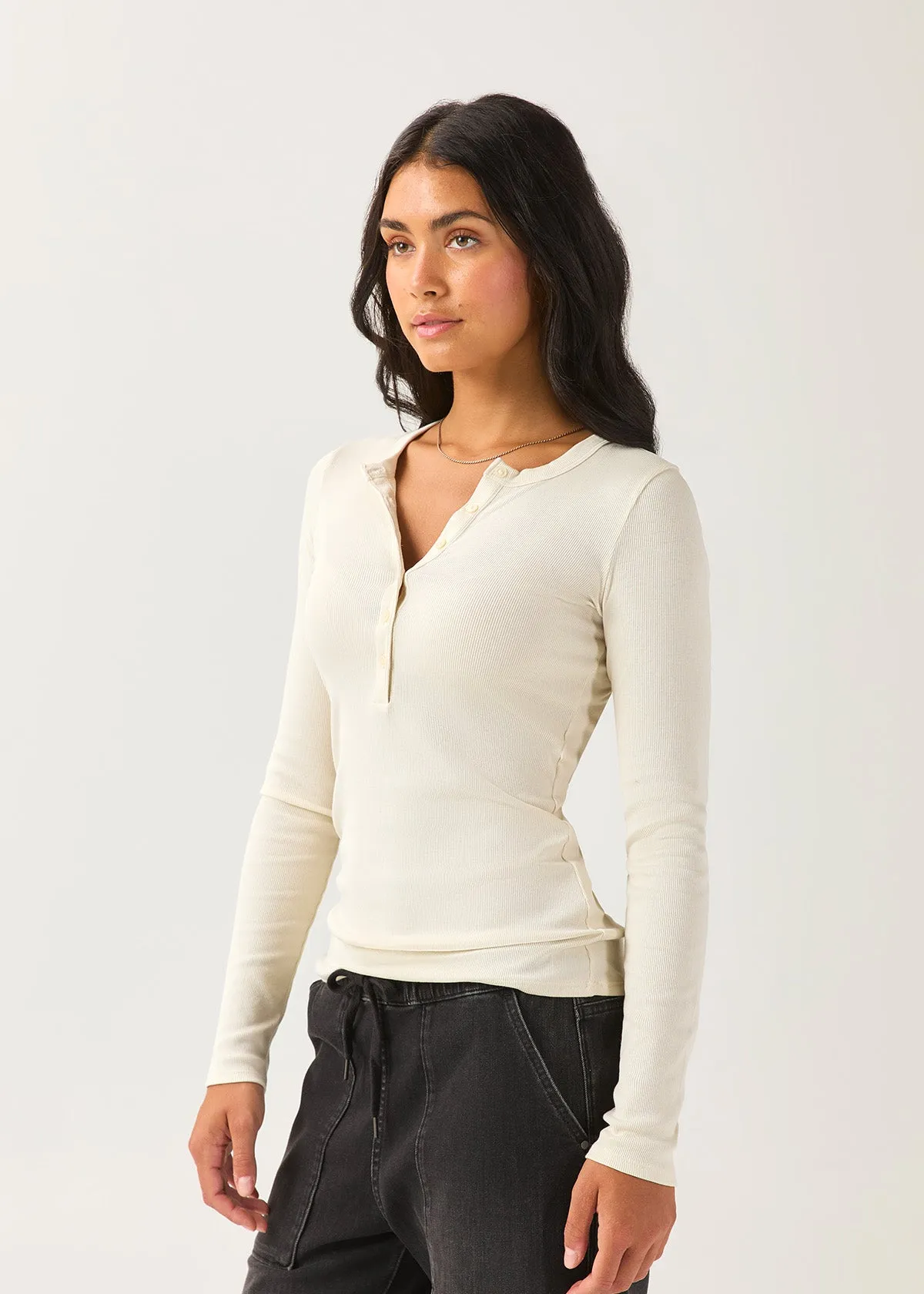 Ribbed Pima Long Sleeve Henley - Ecru sold by DUER product image thumbnail 2