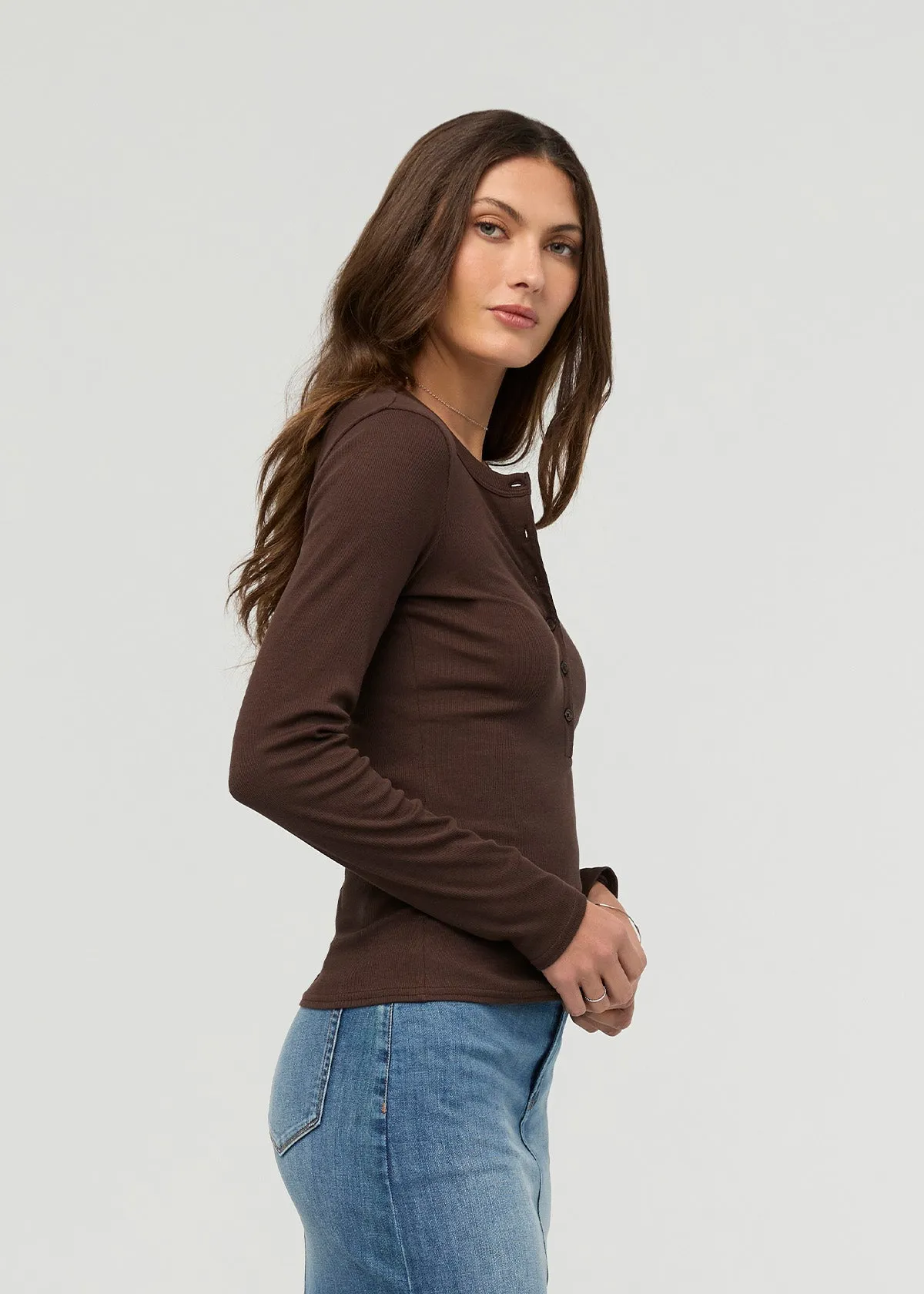 Ribbed Pima Long Sleeve Henley - Espresso sold by DUER product image thumbnail 3