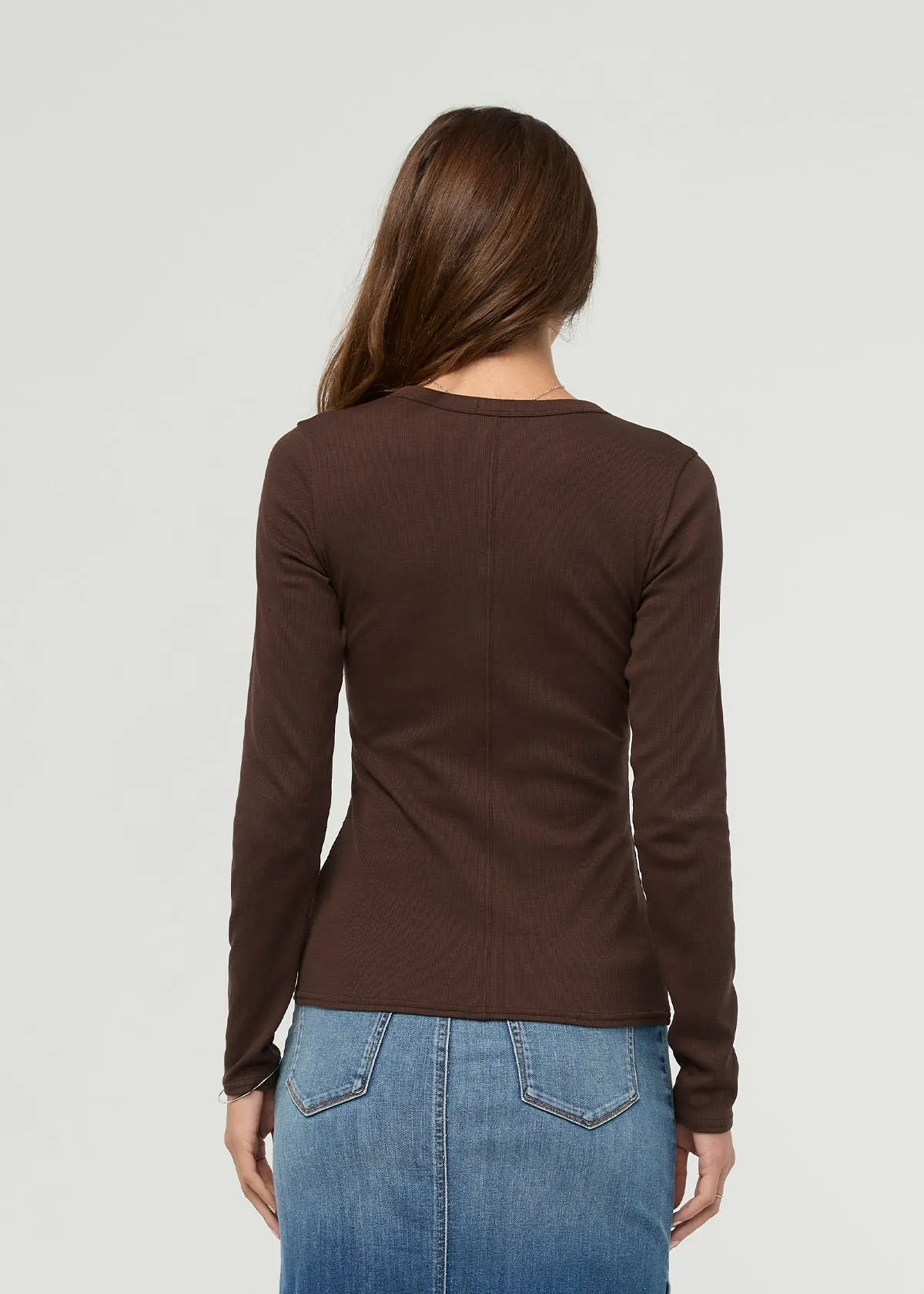 Ribbed Pima Long Sleeve Henley - Espresso sold by DUER product image thumbnail 4