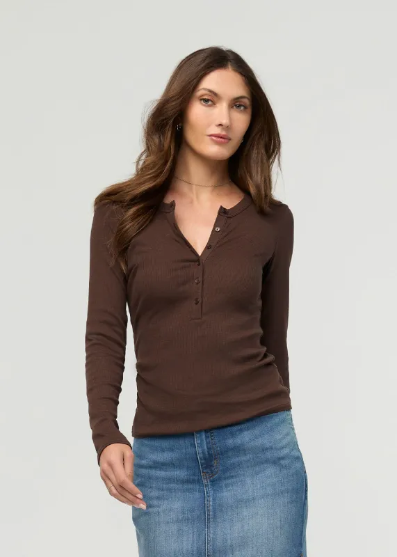 Ribbed Pima Long Sleeve Henley - Espresso made by DUER