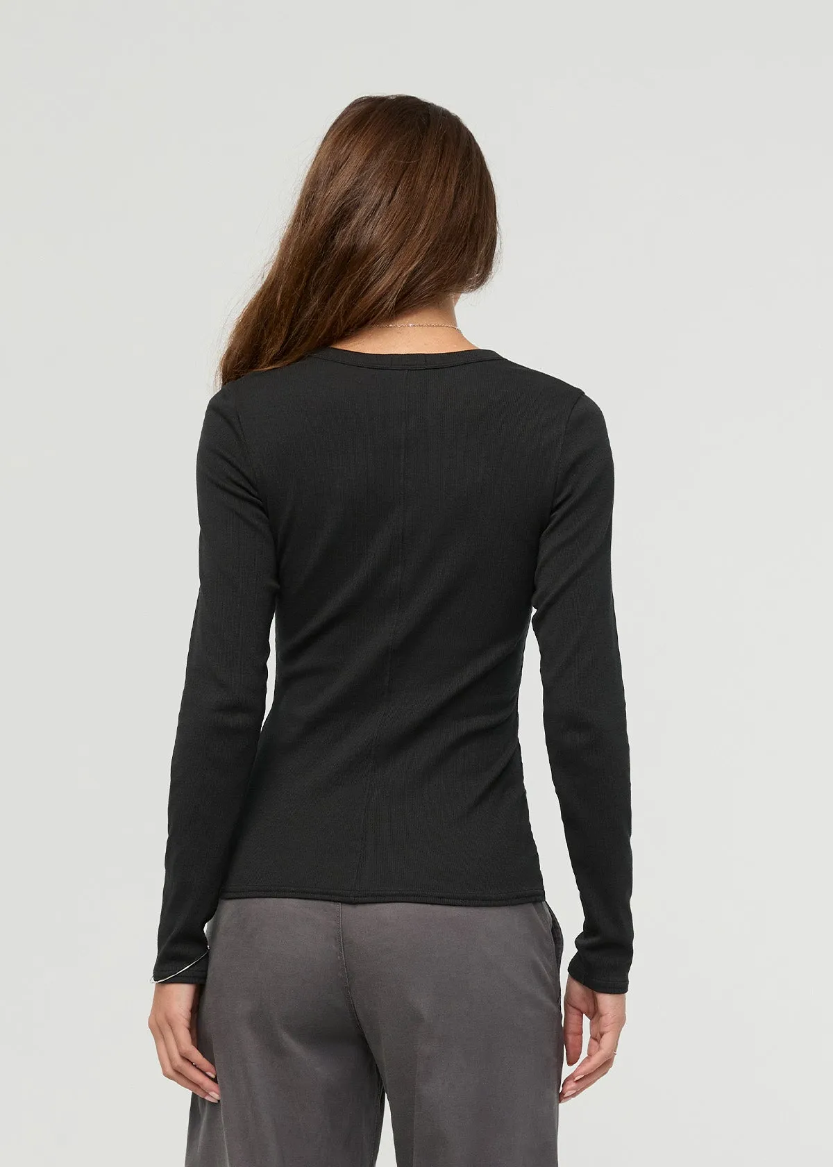 Ribbed Pima Long Sleeve Henley - Black sold by DUER product image thumbnail 4