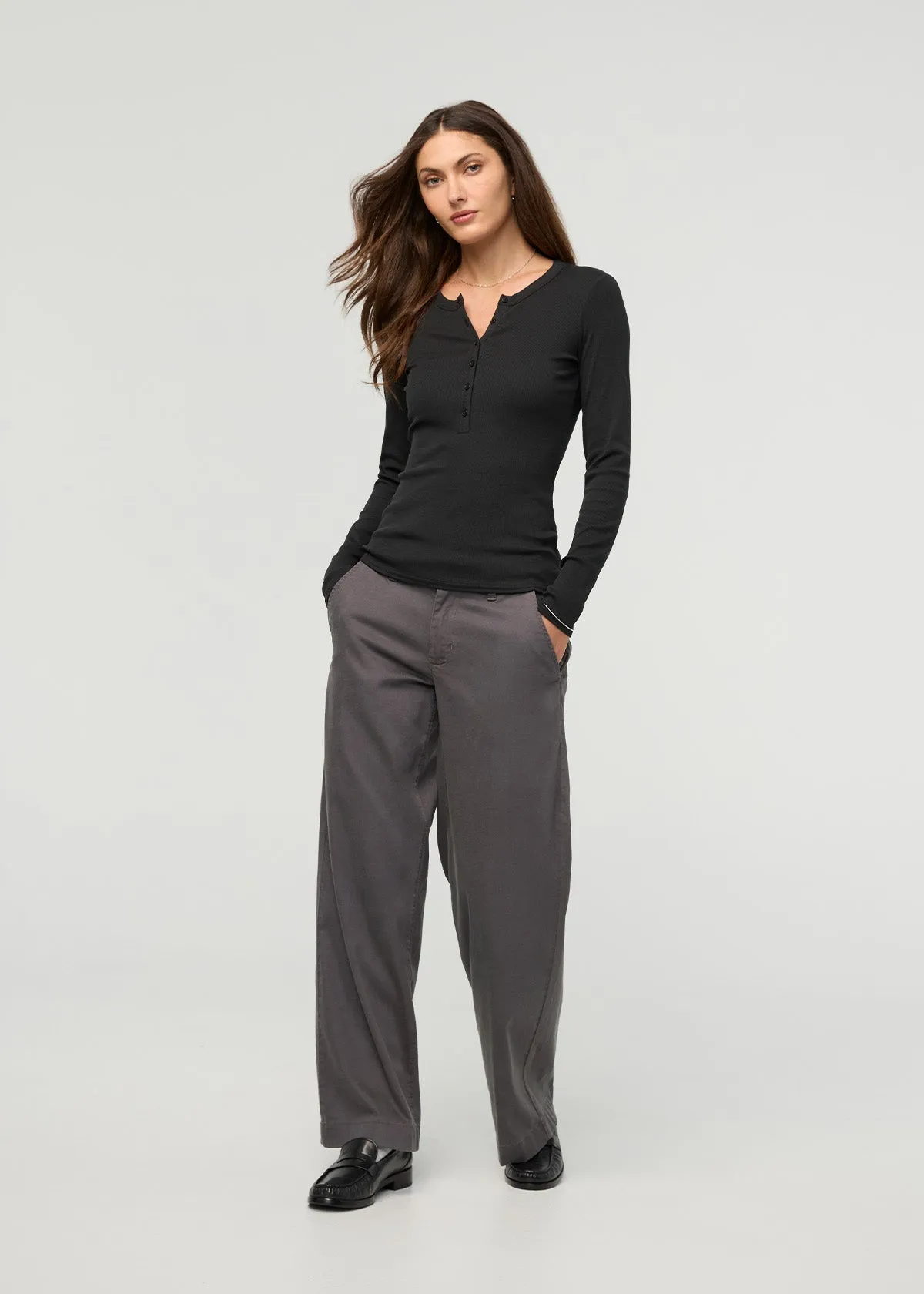 Ribbed Pima Long Sleeve Henley - Black sold by DUER product image thumbnail 2