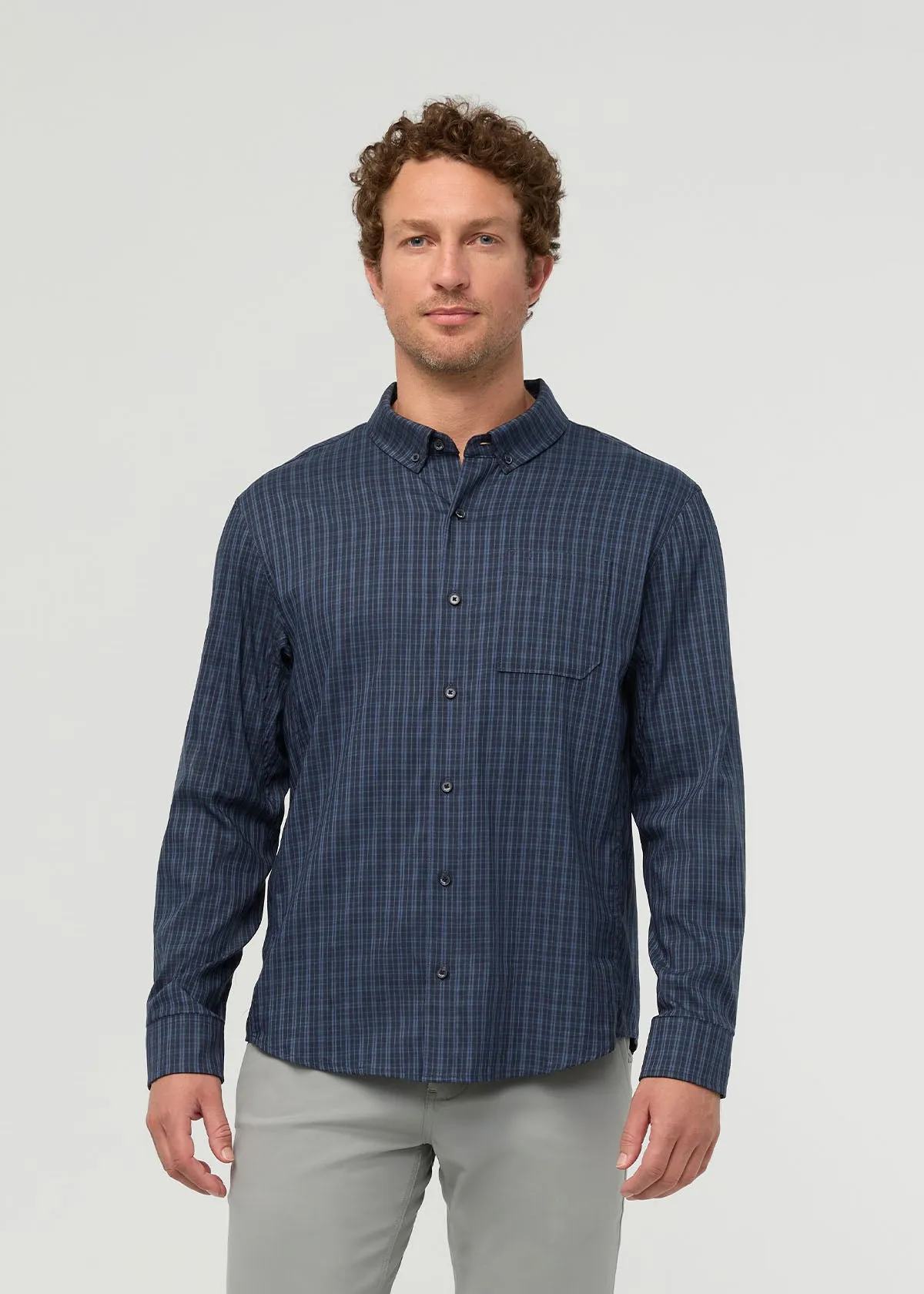 Cloudweight Twill One Pocket Shirt - Navy Check sold by DUER