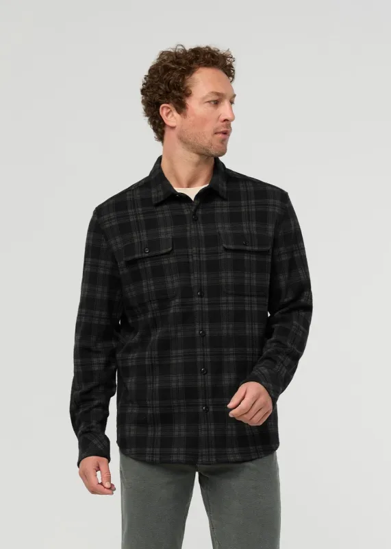 Performance Flannel Overshirt - Black Plaid made by DUER