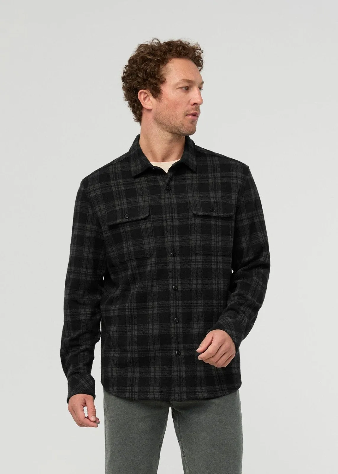 Performance Flannel Overshirt - Black Plaid sold by DUER