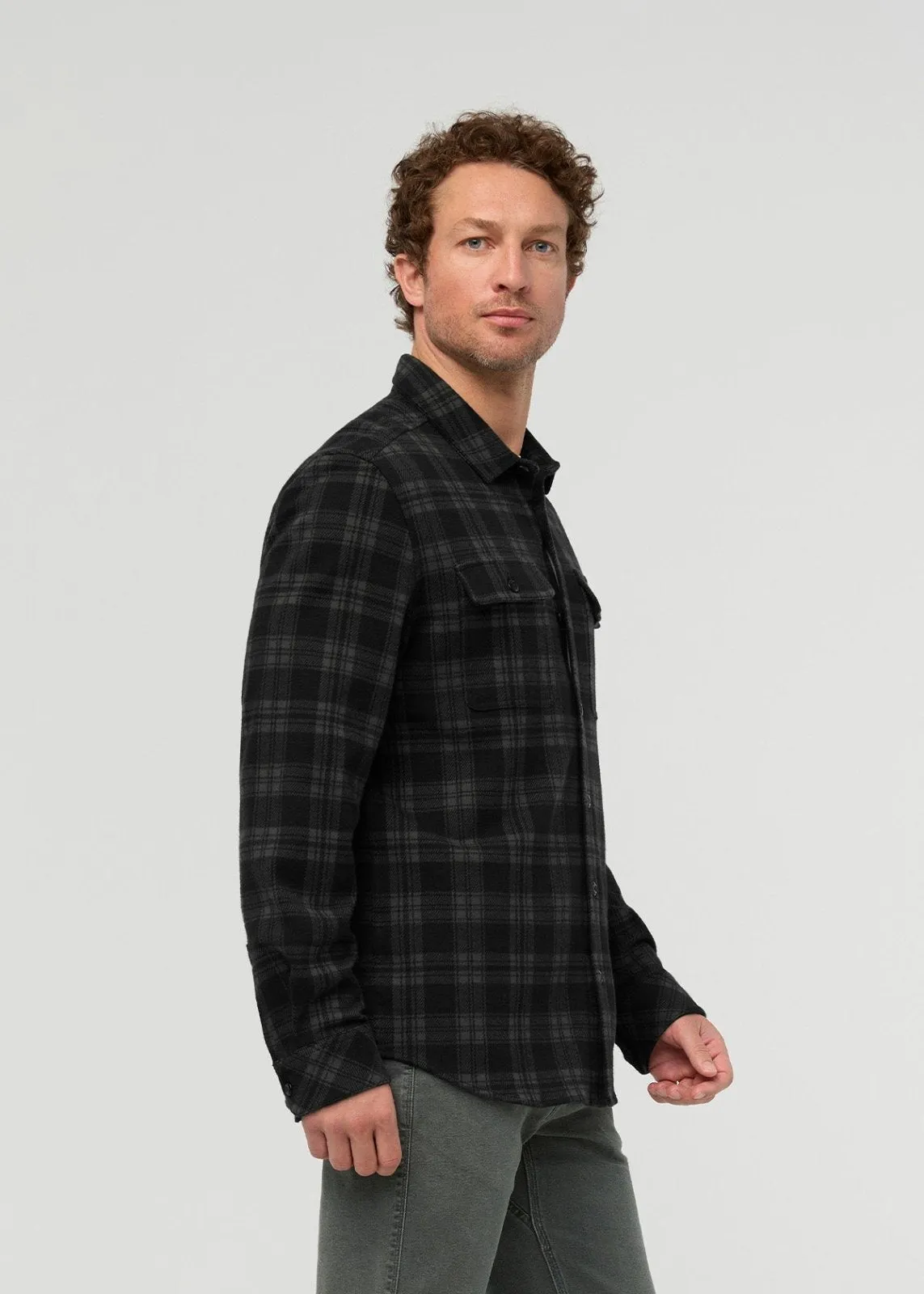 Performance Flannel Overshirt - Black Plaid sold by DUER product image thumbnail 3