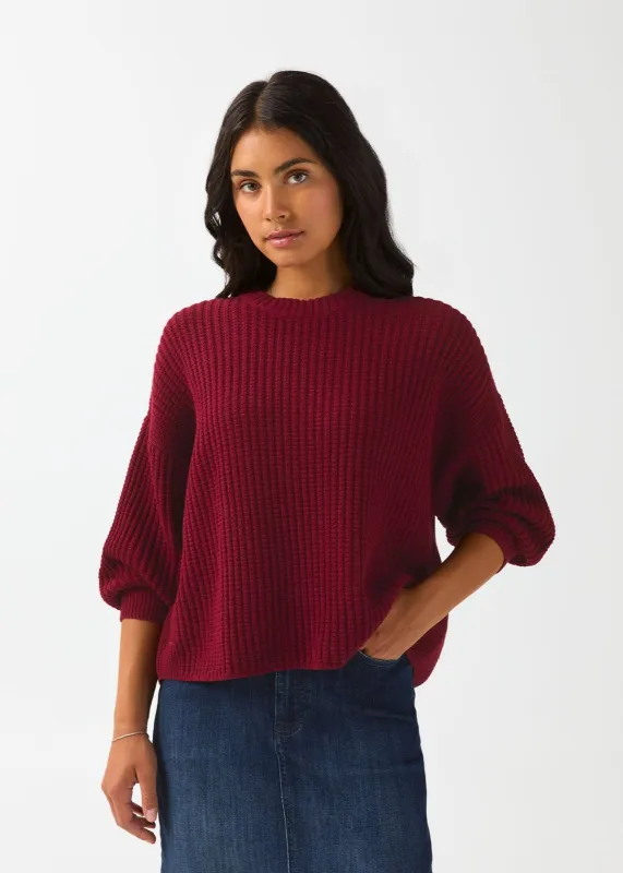 EasyKnit Waffle Relaxed Pullover - Dark Cherry made by DUER