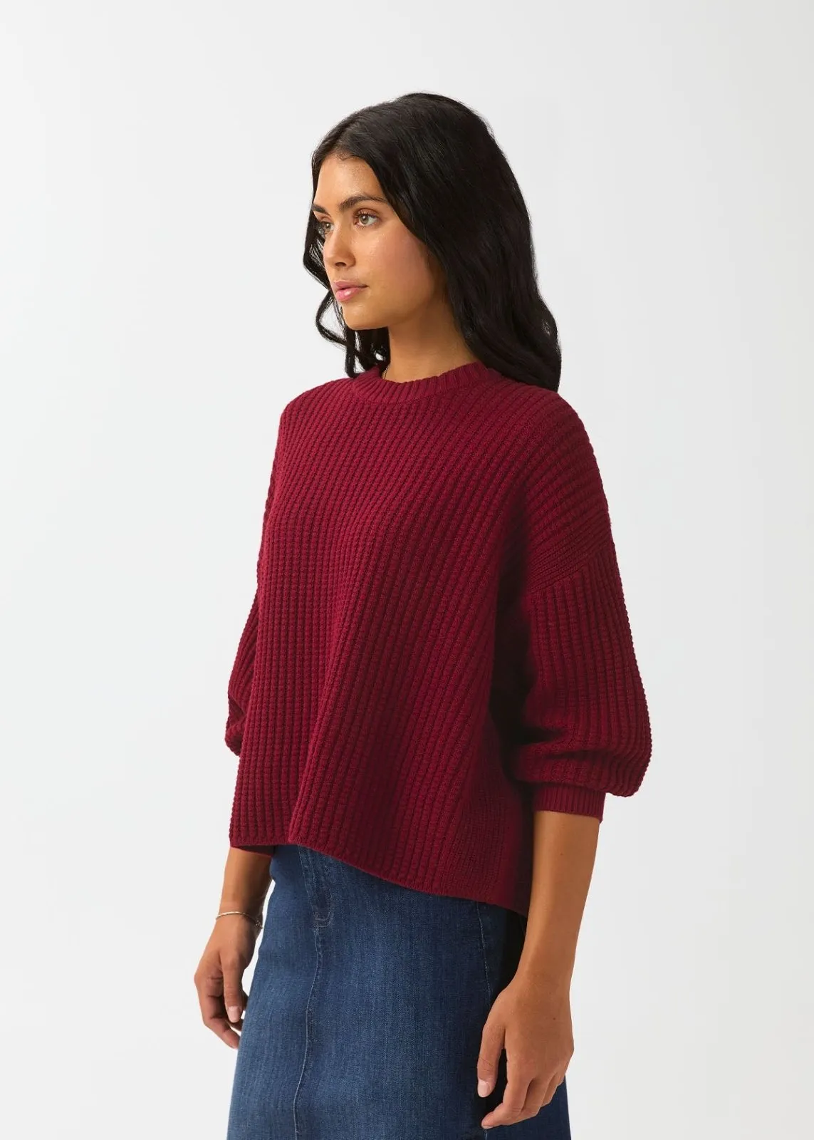 EasyKnit Waffle Relaxed Pullover - Dark Cherry sold by DUER product image thumbnail 2