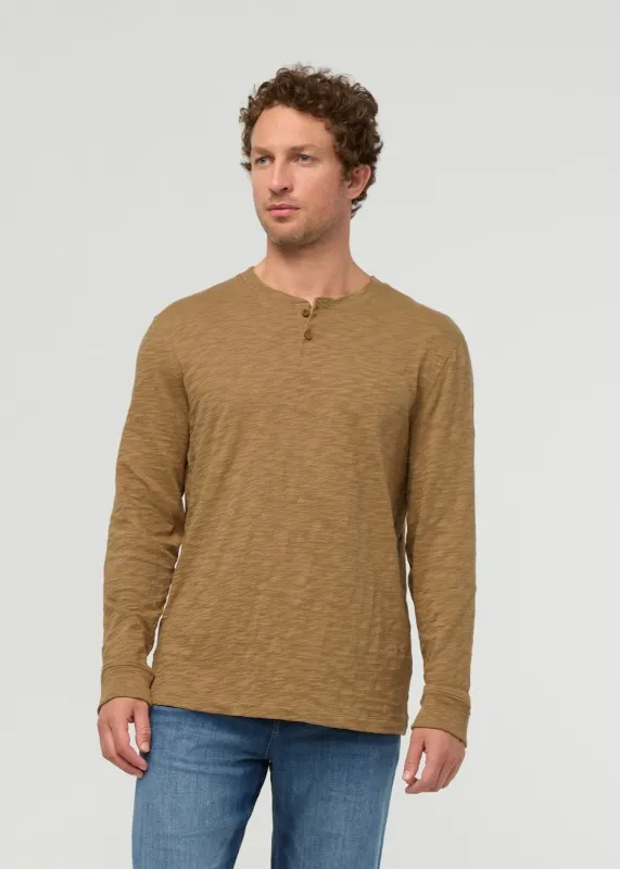 Midweight Slub Jersey Long Sleeve Henley - Caramel made by DUER
