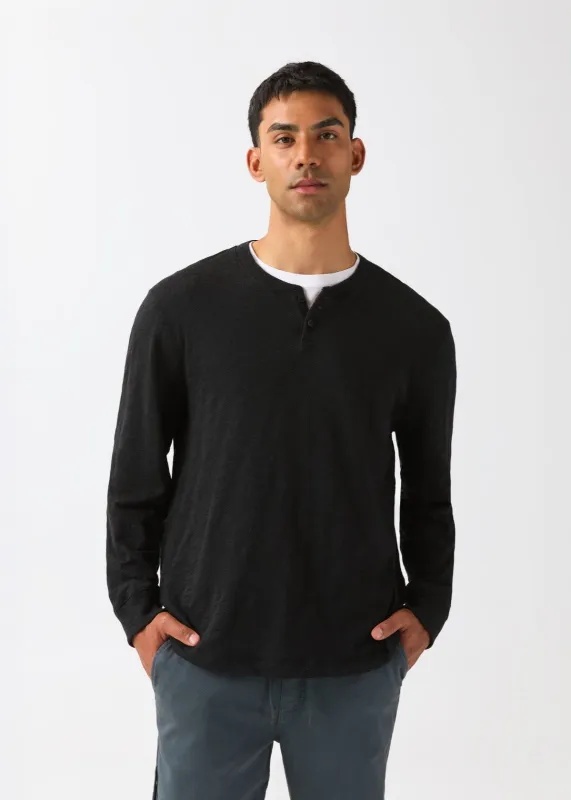 Midweight Slub Jersey Long Sleeve Henley - Black made by DUER
