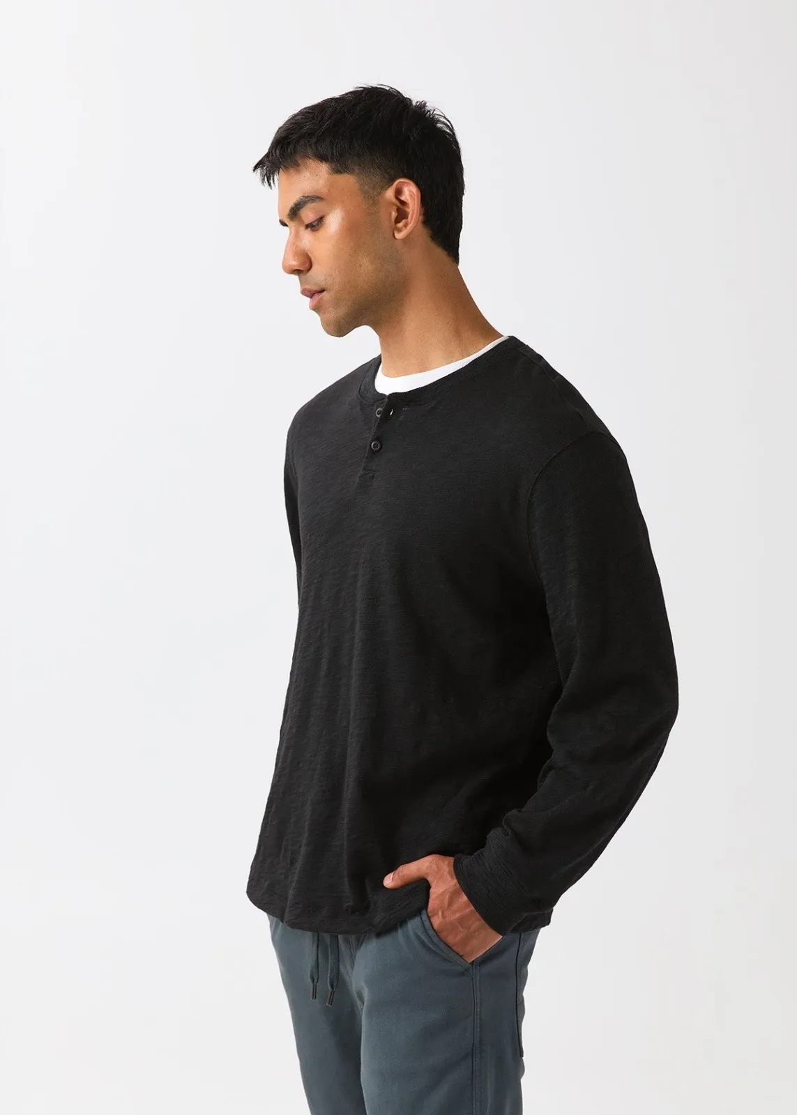 Midweight Slub Jersey Long Sleeve Henley - Black sold by DUER product image thumbnail 2
