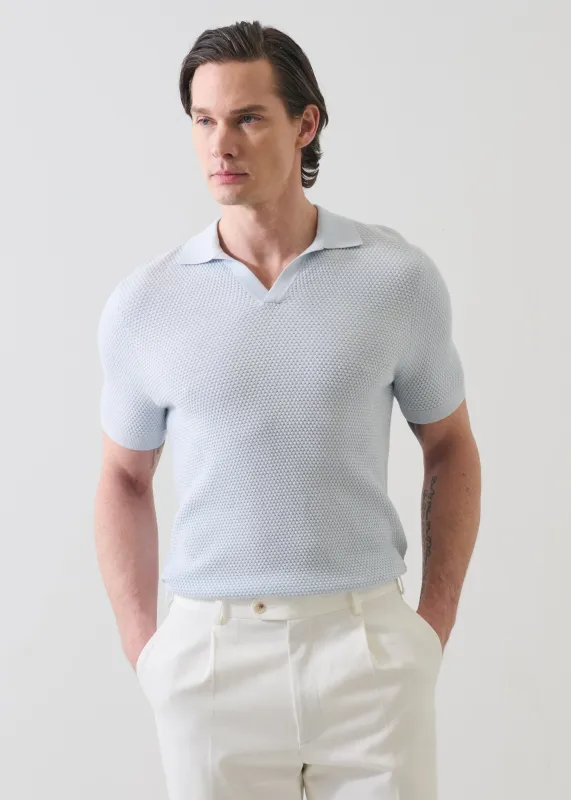 Cotton-Blend Bubble Stitch Knit Open Polo made by Patrick Assaraf
