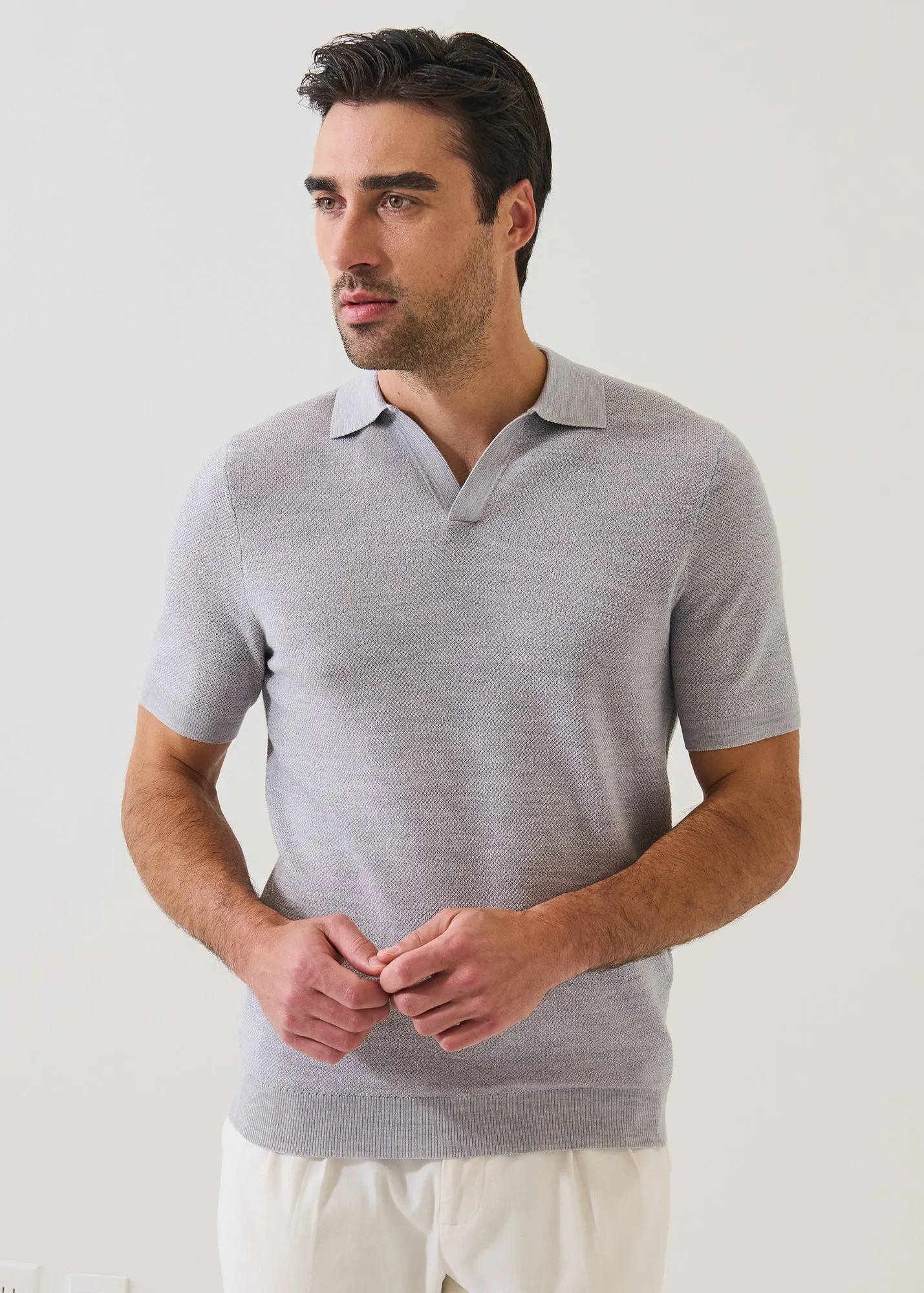 Merino Wool-Silk Birds-Eye Stitch Polo sold by Patrick Assaraf