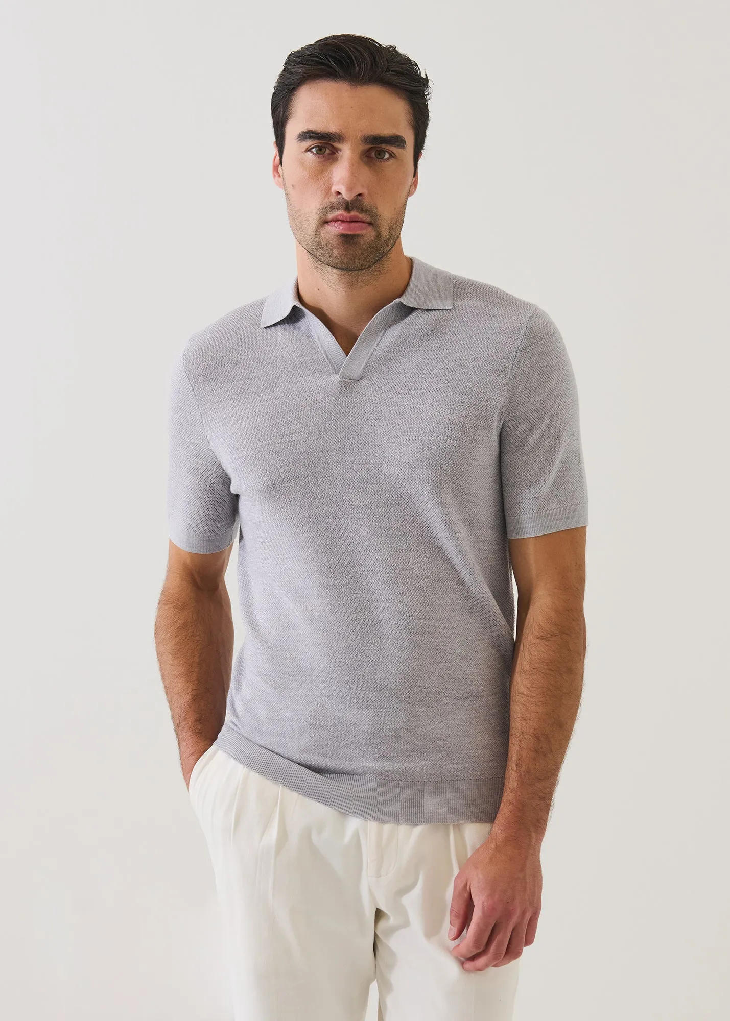 Merino Wool-Silk Birds-Eye Stitch Polo sold by Patrick Assaraf product image thumbnail 4