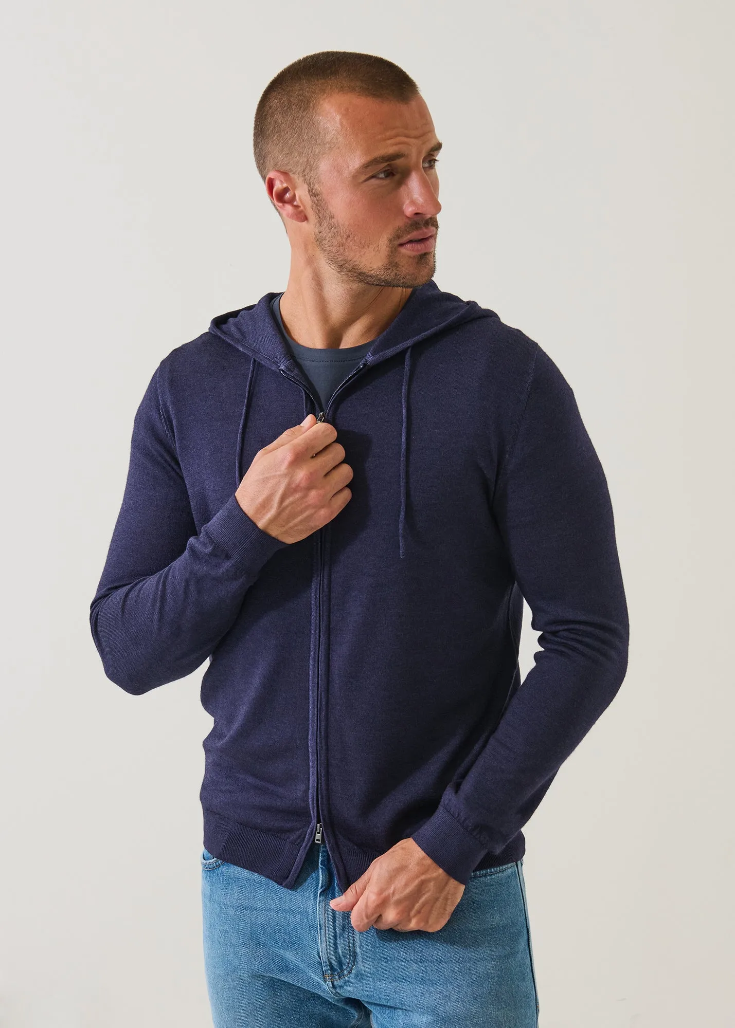 Extra-Fine Merino Vintage Wash Full Zip Hoodie sold by Patrick Assaraf product image thumbnail 5
