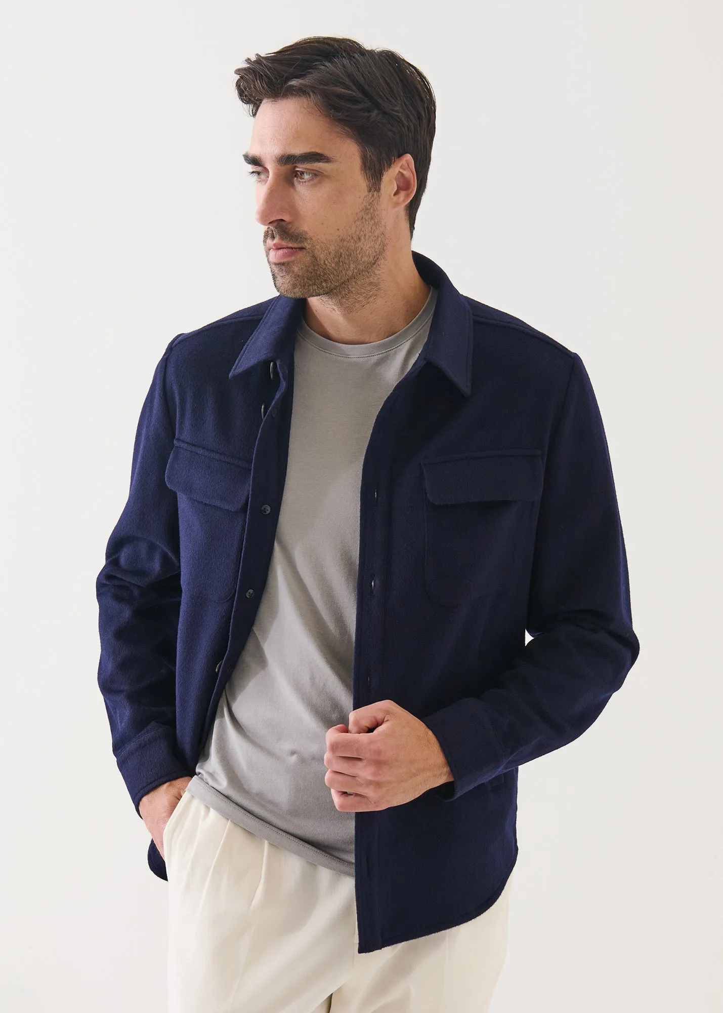 Flap Pocket Wool-Cashmere Shirt Jacket sold by Patrick Assaraf product image thumbnail 4