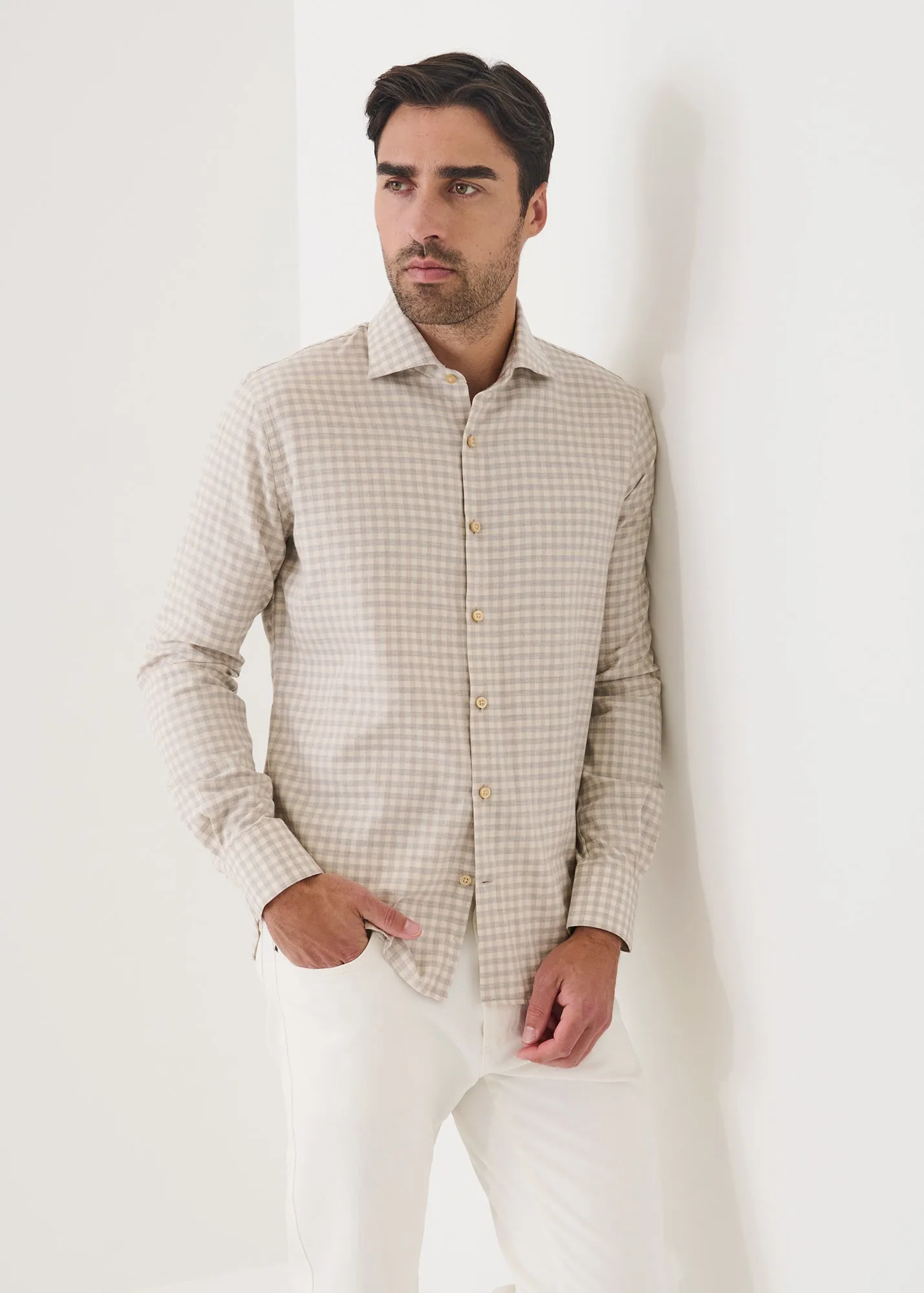 Soft Check Spread Collar Shirt sold by Patrick Assaraf product image thumbnail 5