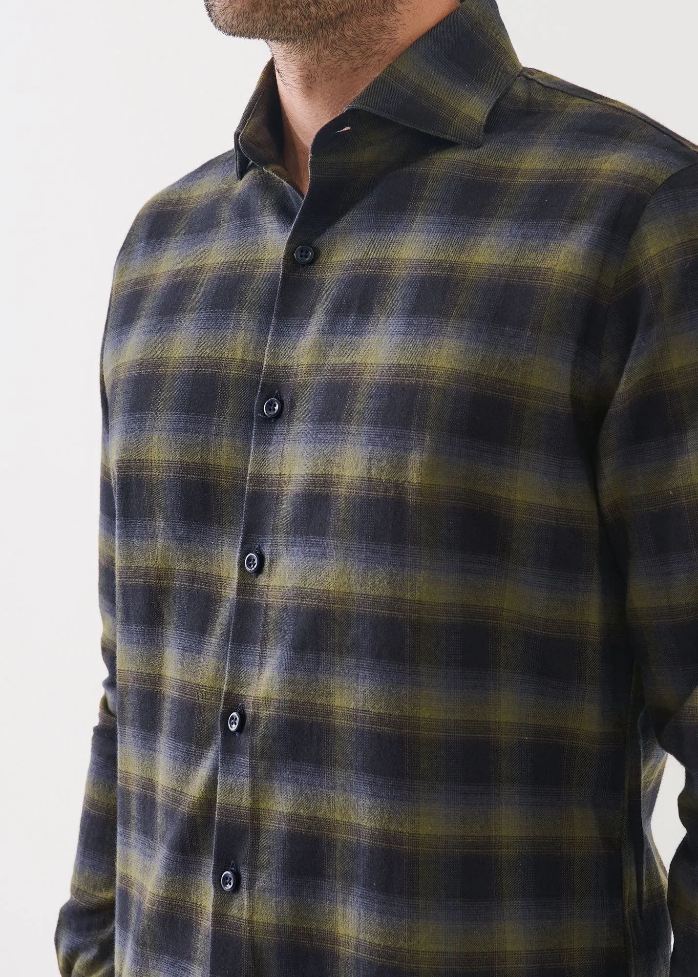 Cotton Dark Plaid Spread Collar Shirt sold by Patrick Assaraf product image thumbnail 2