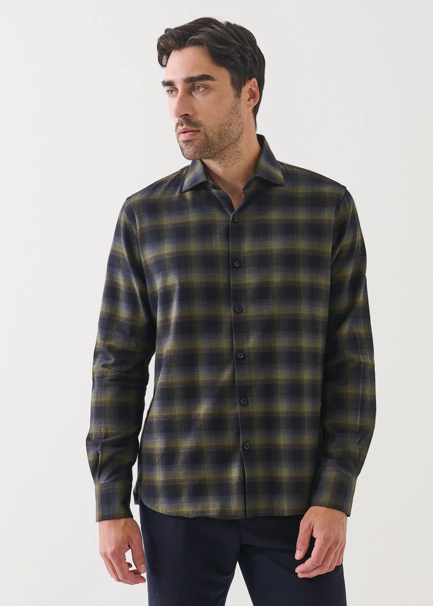 Cotton Dark Plaid Spread Collar Shirt sold by Patrick Assaraf product image thumbnail 5
