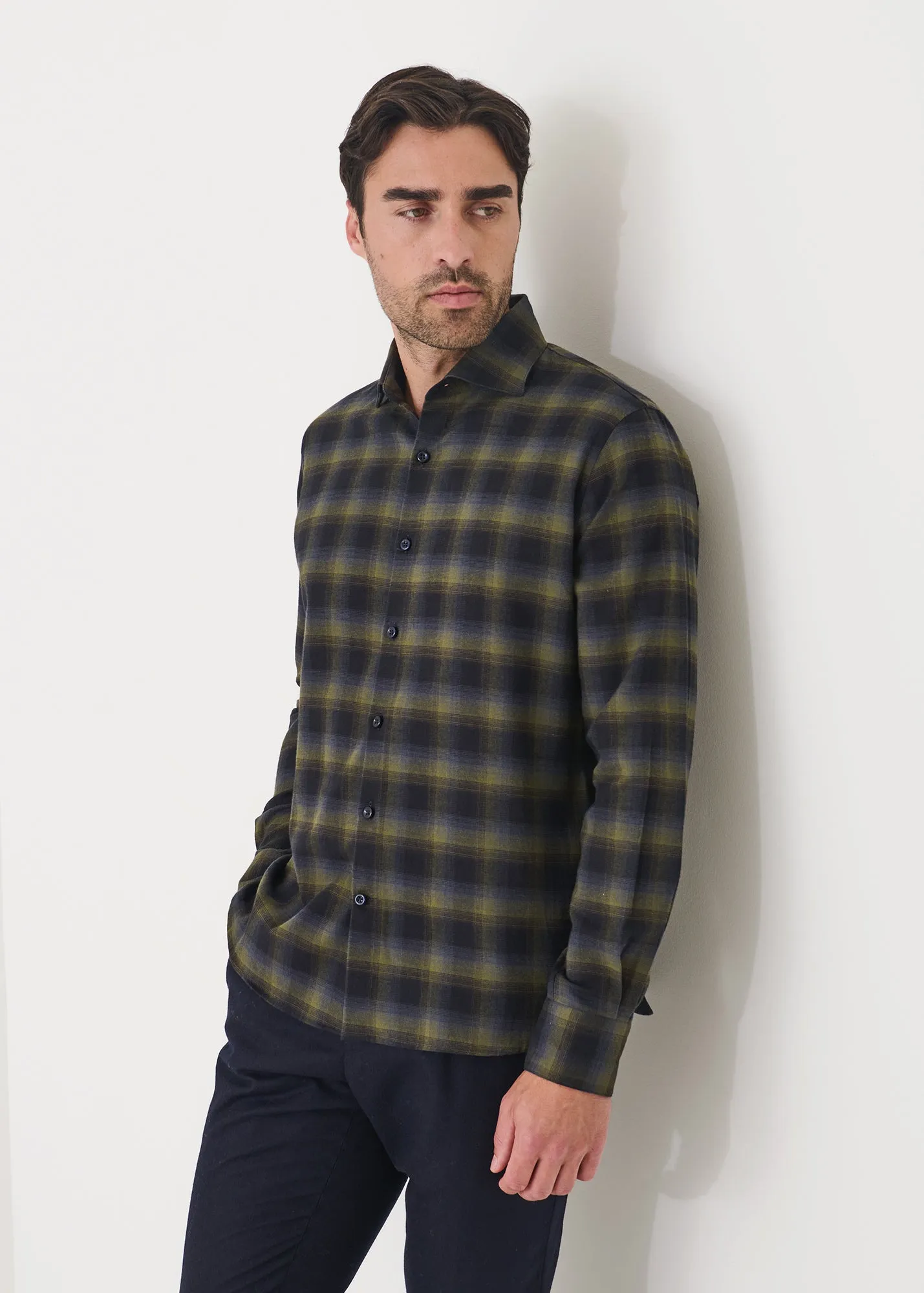 Cotton Dark Plaid Spread Collar Shirt sold by Patrick Assaraf