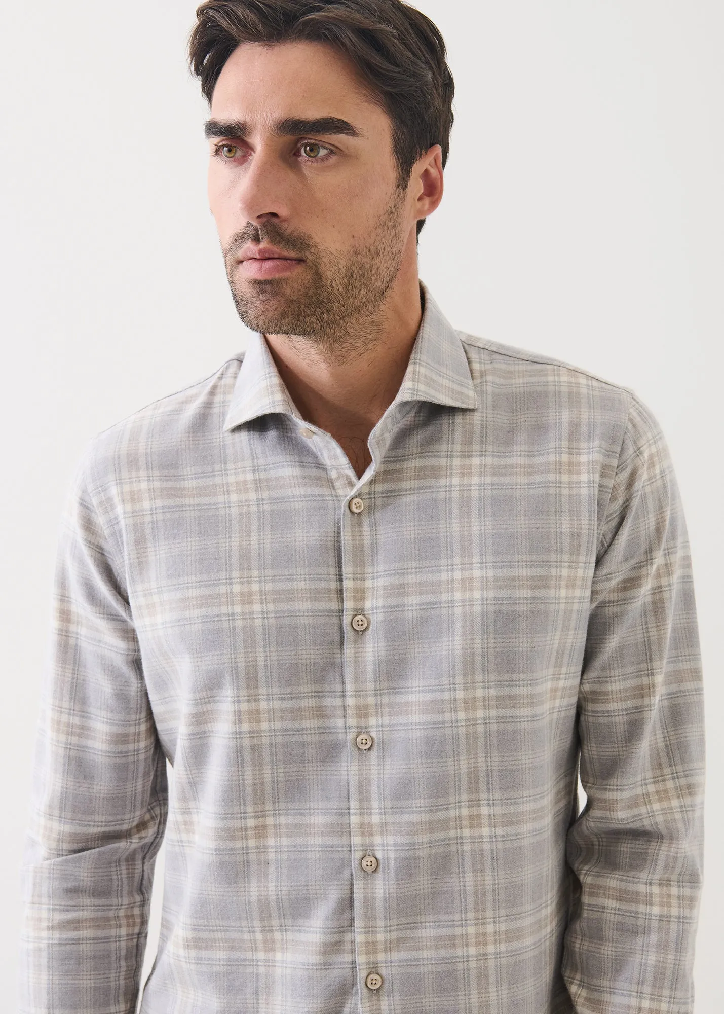 Cotton Plaid Spread Collar Shirt sold by Patrick Assaraf product image thumbnail 3