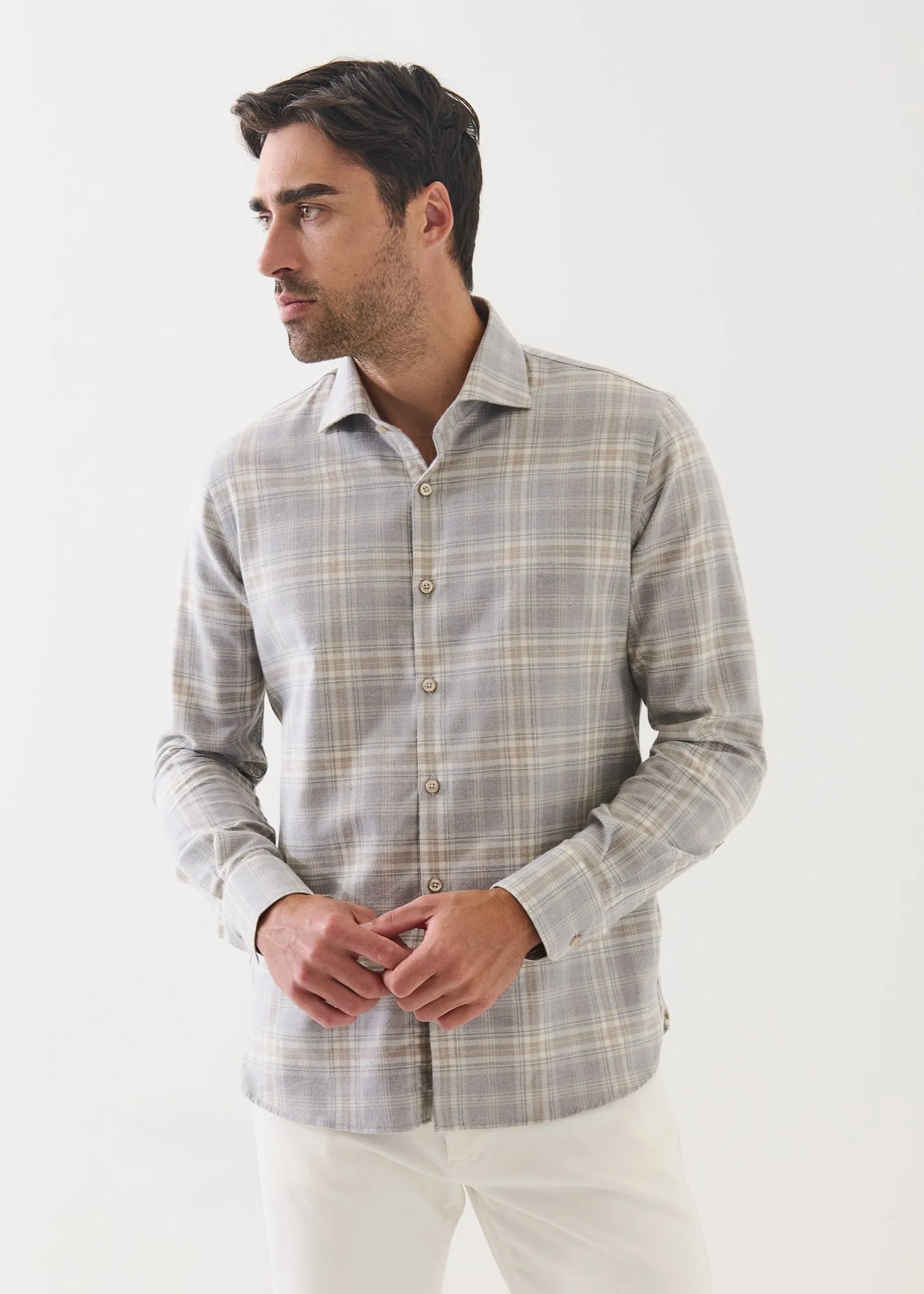 Cotton Plaid Spread Collar Shirt sold by Patrick Assaraf product image thumbnail 4