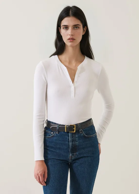 Pima Cotton Stretch Ribbed Long Sleeve Henley made by Patrick Assaraf